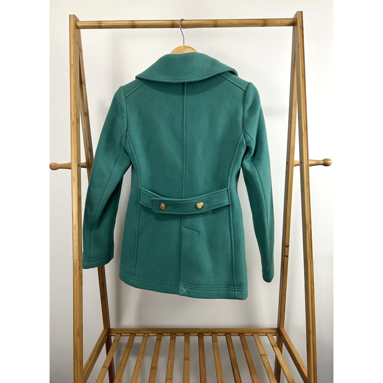 J.Crew J. Crew Stadium Cloth Teal Nello Gori Wool Pea Coat Gold Buttons Size 0 Women's Coat Teal Pea Coat 0 Womens Size XS / US 0-2 / IT 36-38 - 2 Thumbnail