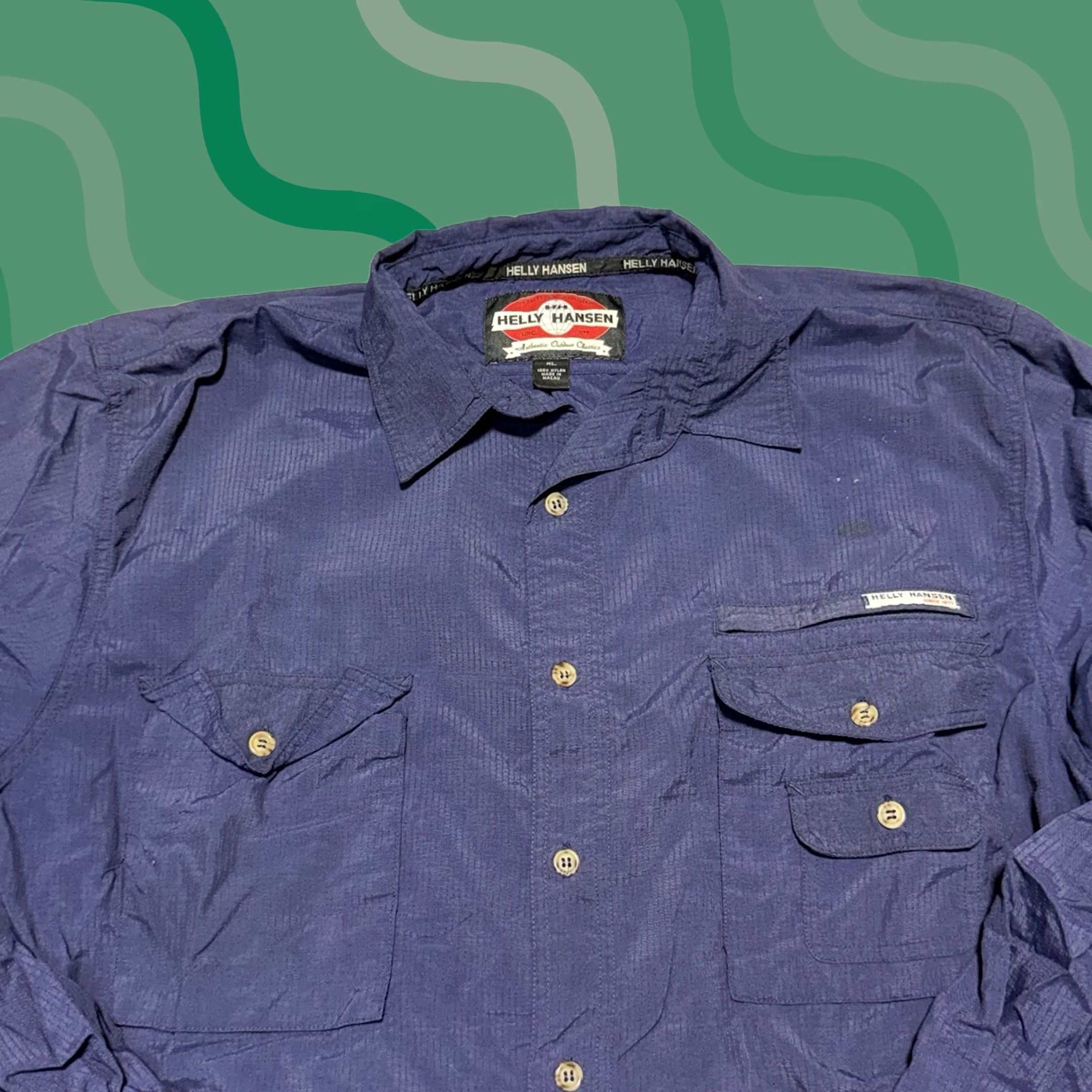 Helly Hansen VINTAGE Helly Hansen Shirt Mens XL Blue Button Up Long Sleeve Pockets Outdoor Nylon Size US XL / EU 56 / 4 - 1 Thumbnail