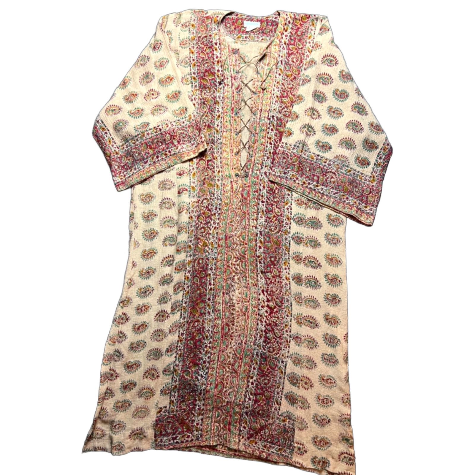 VINTAGE The Lotus Eater Colorado Springs Tunic 60s 70s Unisex Linen Blend Multi-Color Hippy Mens Womens