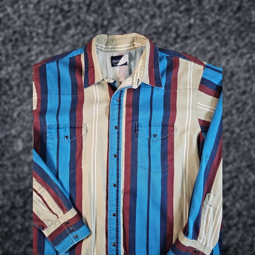 VINTAGE Wrangler Pearl Snap Brushpopper Cowboy Western Rodeo Shirt Mens XL Colorful Multicolor 80s 70s 90s Cowboy Western Brushpopper Shirt Mens XL