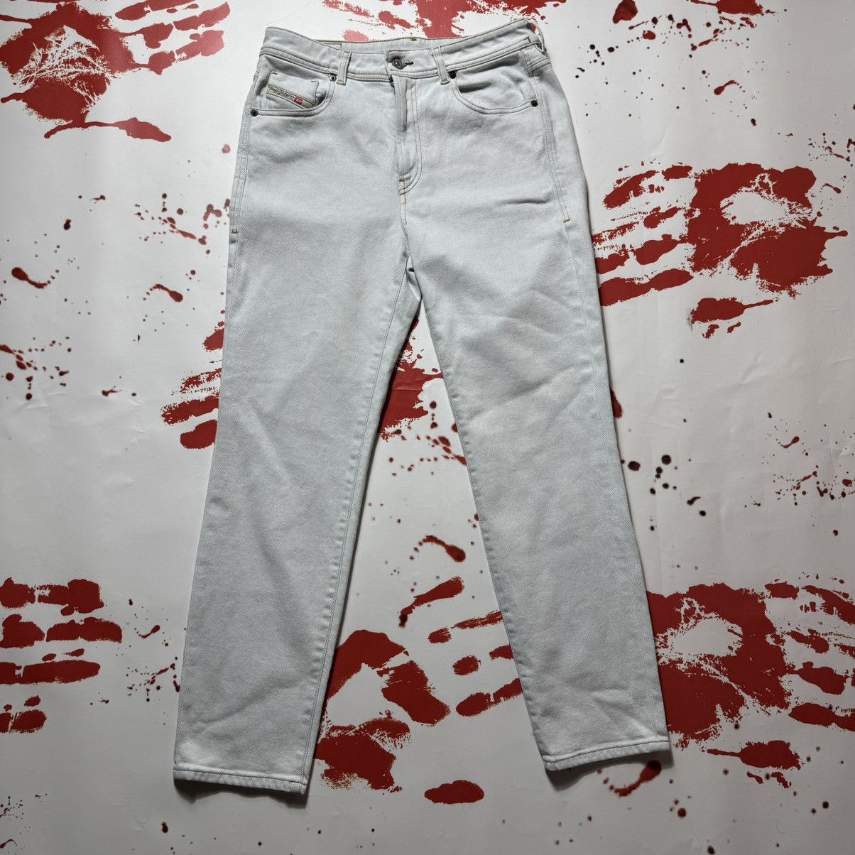 Diesel vintage 90s diesel jeans big logo white blue Size 29" - 3 Thumbnail
