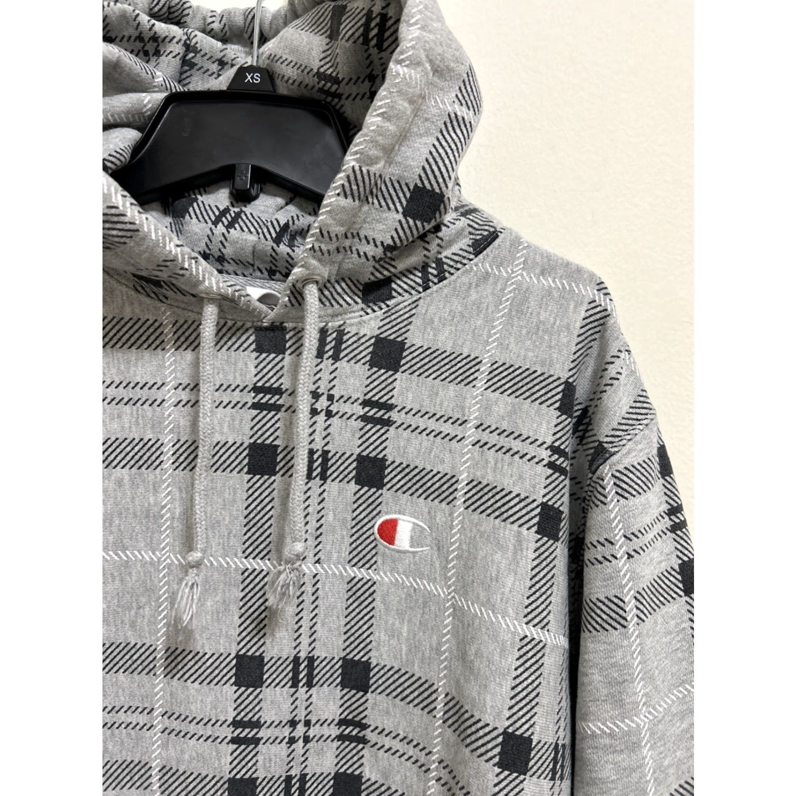 Champion Champion Hoodie Mens M Gray Plaid Reverse Weave Fleece Logo Heavy Sweatshirt Size US M / EU 48-50 / 2 - 6 Thumbnail