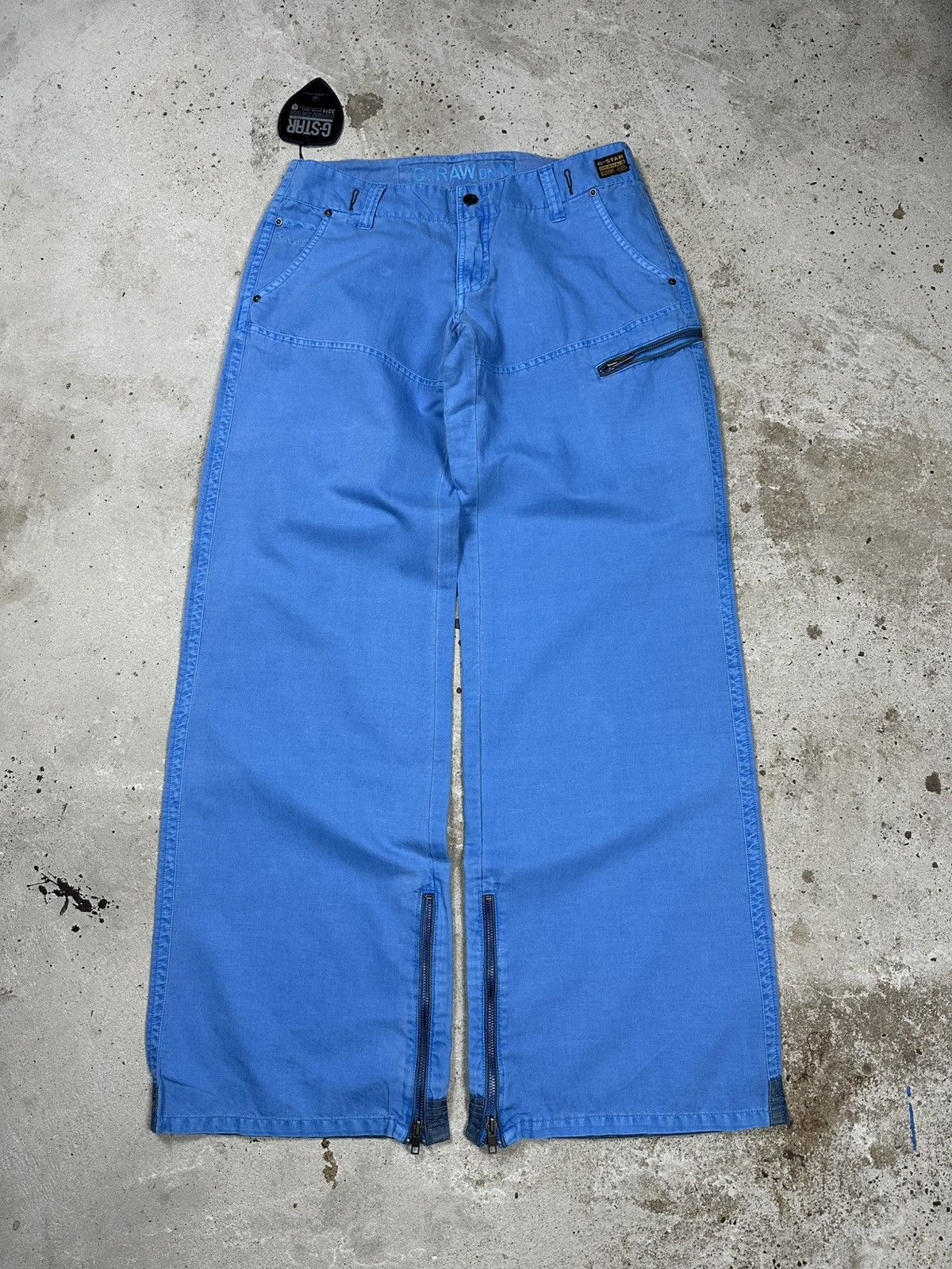 G-Star × Japanese Brand × Vintage Vintage Y2K G Star Raw Baggy Blue Custom Army Pant Zippers Size US 31 - 14 Thumbnail