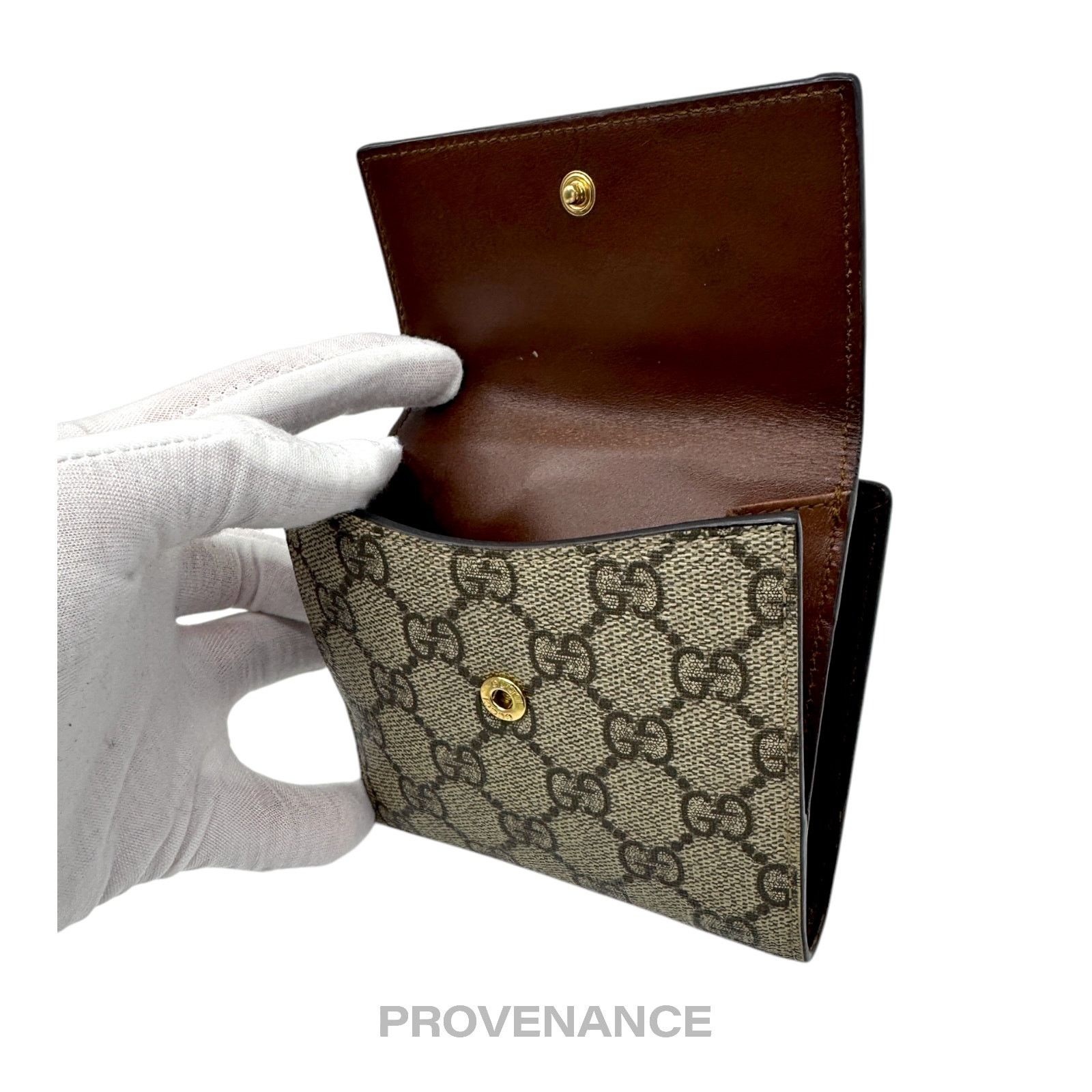 Gucci 🔴 Gucci Trifold Snap Wallet - GG Supreme Brown Size ONE SIZE - 7 Thumbnail