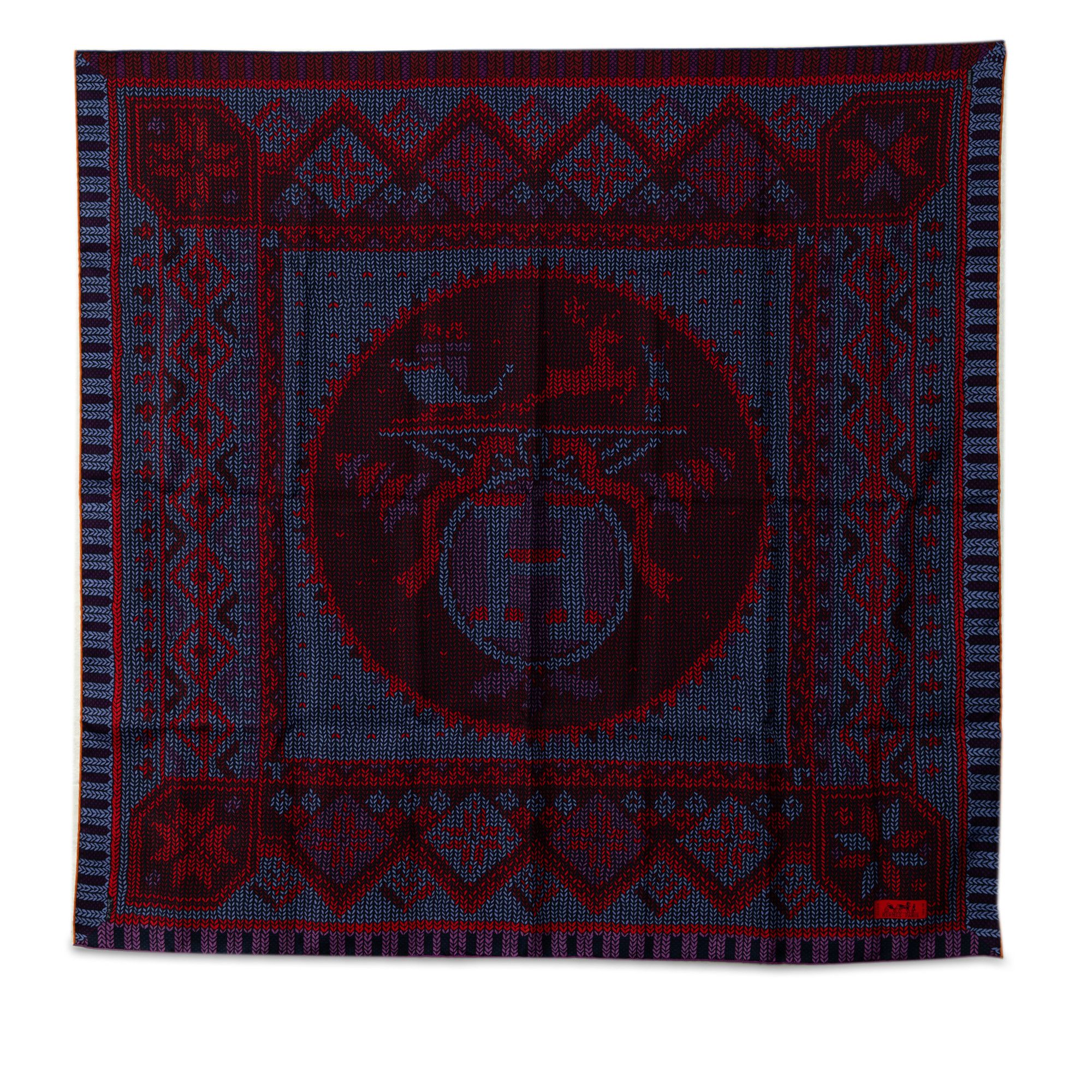 image of Hermes Au Coin Du Feu Silk Scarf in Red, Women's