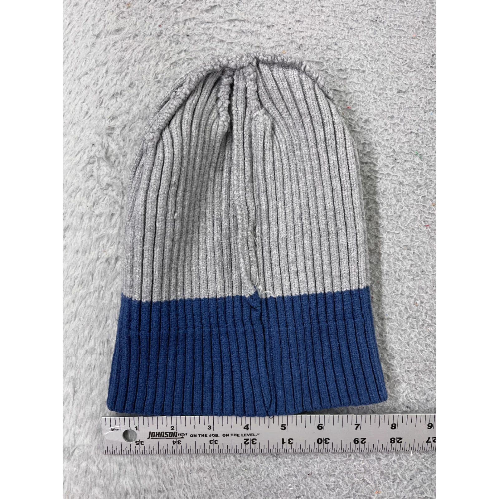 Vintage Beanie Toque Adult One Size Gray Blue Ribbed Knit Acrylic Snow Winter Ski Size ONE SIZE - 4 Thumbnail