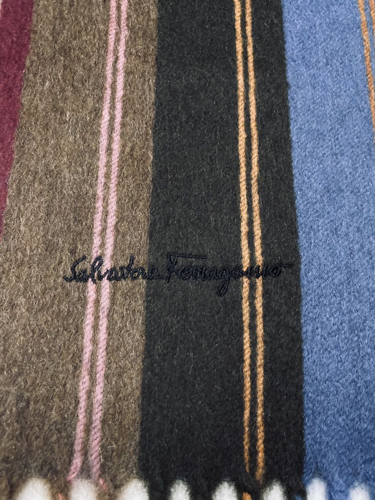 Salvatore Ferragamo Ferragamo Multi-Color Stripe Cashmere Fringe Scarf Unisex NW Size ONE SIZE - 3 Thumbnail