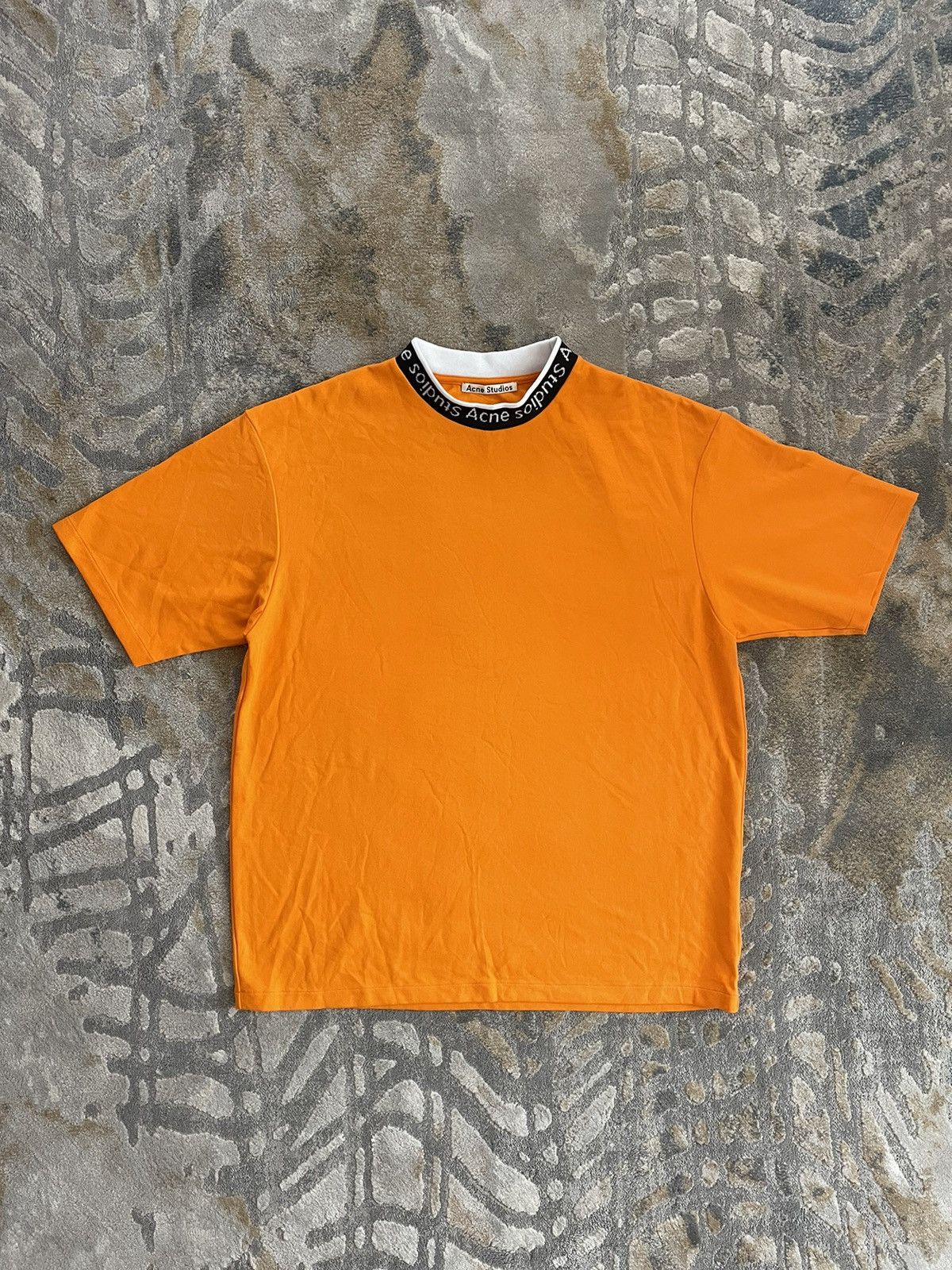 image of Acne Studios Men's Logo Neck T-Shirt in Orange (Size Medium)