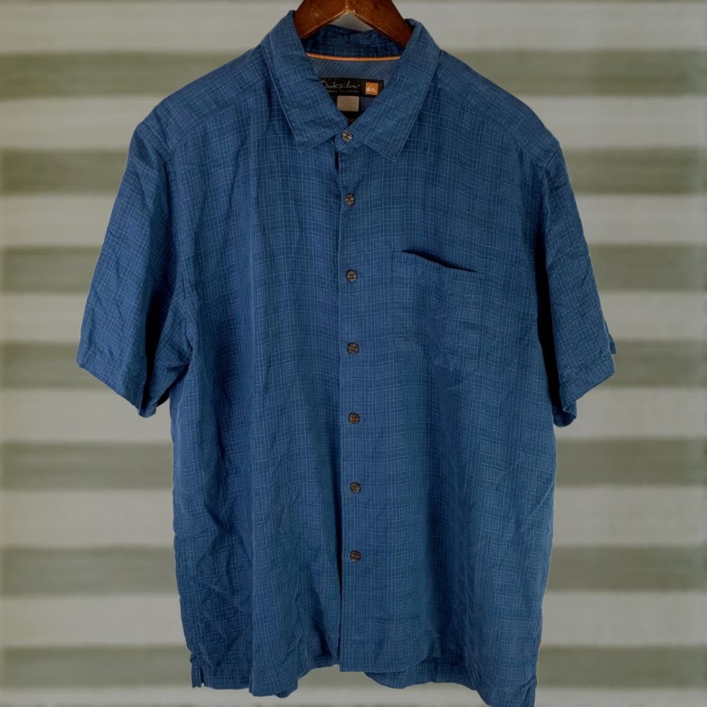 Quiksilver Quiksilver Waterman Collection Button-Down Mens Large Blue Textured Grid Shirt Size US L / EU 52-54 / 3 - 1 Thumbnail