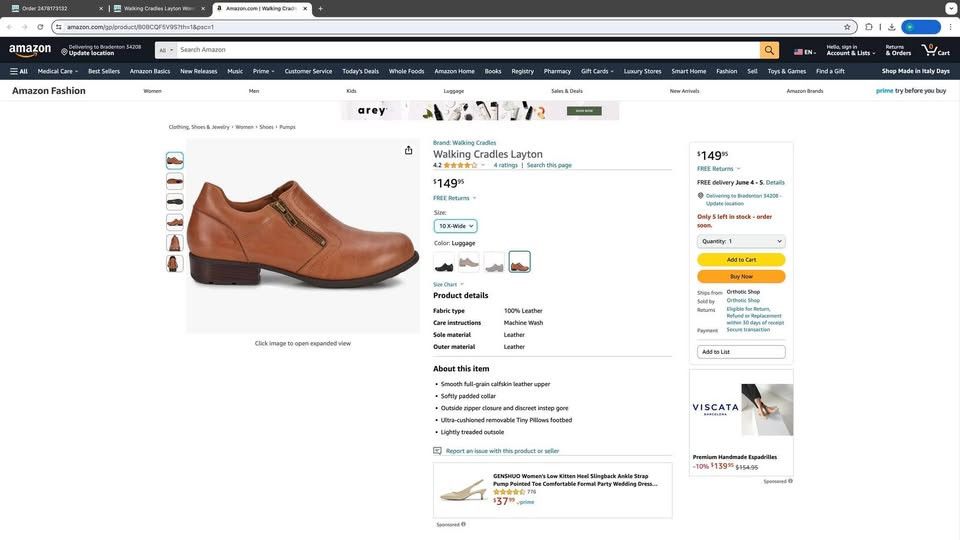 Other WALKING CRADLES WC LAYTON WOMEN SLIP-ON SHOES IN LUGGAGE Size US 10 / IT 40 - 2 Thumbnail