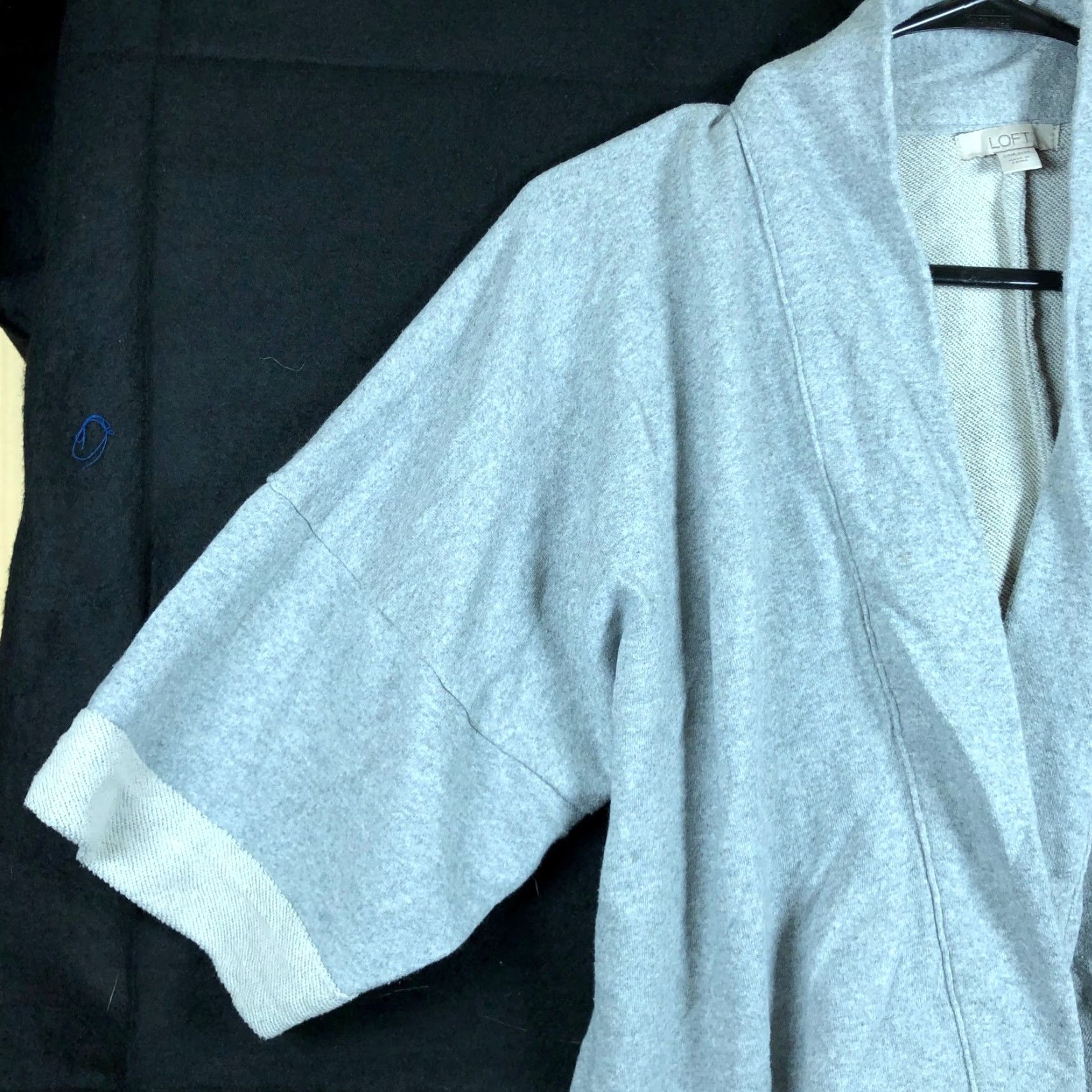 Ann Taylor VINTAGE LOFT Womens Cardigan Gray Open Front 3/4 Sleeve Cotton Blend One Size Cardigan, Knit, Solid, Casual, Workwear, Regular, Women Size ONE SIZE - 4 Thumbnail