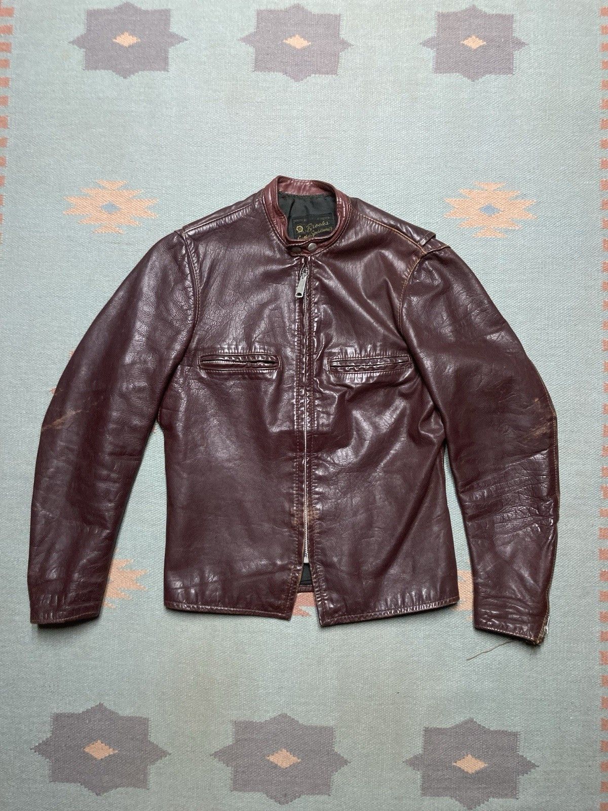 Vintage 60s brooks leather jacket cafe racer motorcycle wine 36/38? Size US S / EU 44-46 / 1 - 1 Thumbnail