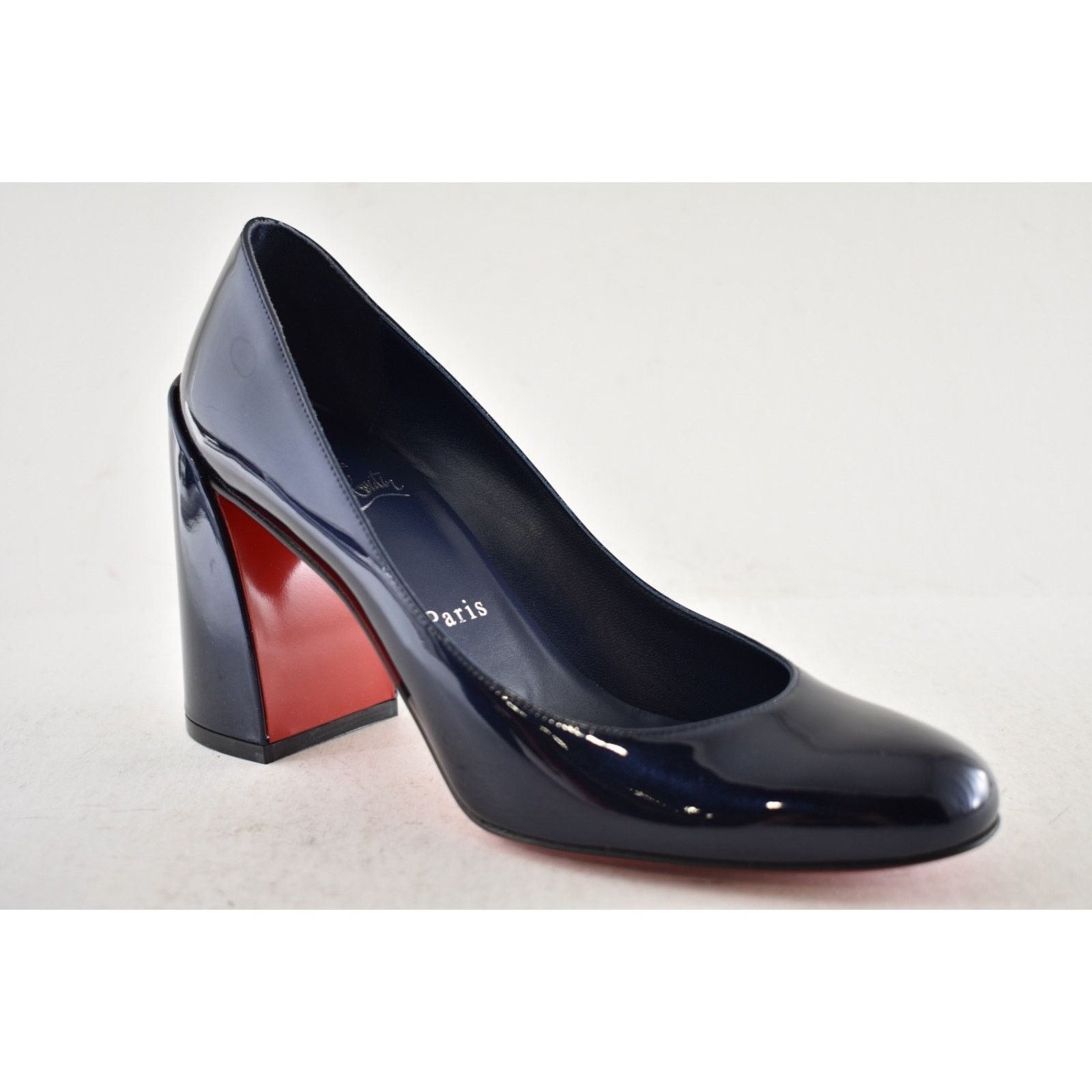 Christian Louboutin Louboutin Miss Sab 85 Zaffiro Navy Patent Block Heel Pump 37 Size US 7 / IT 37 - 6 Thumbnail