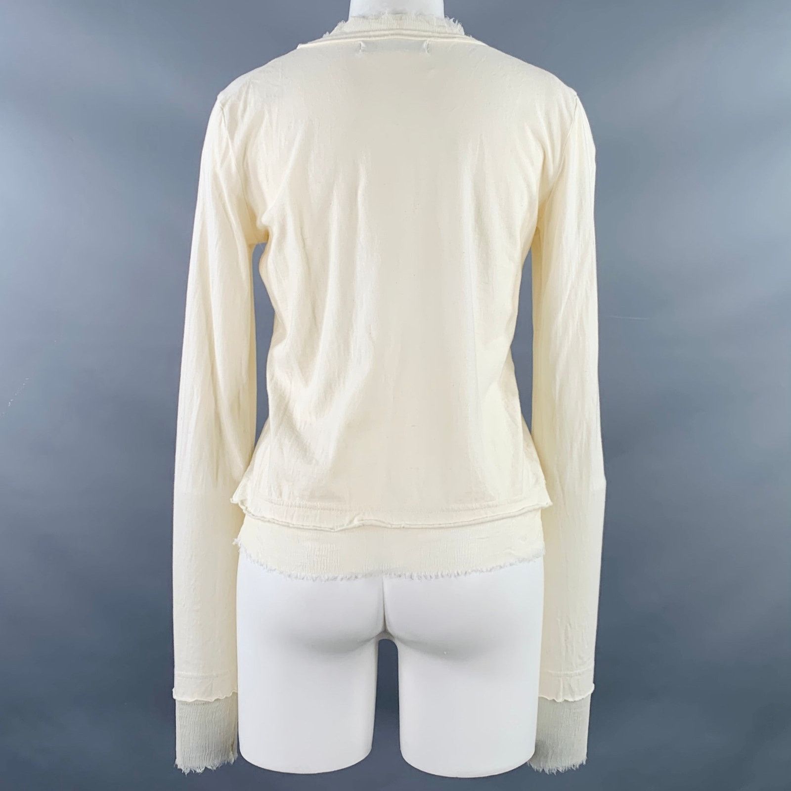 Peachoo + Krejberg PEACHOO+KREJBERG Cream Cotton Silk Contrast Trim Casual Top Size S / US 4 / IT 40 - 4 Thumbnail