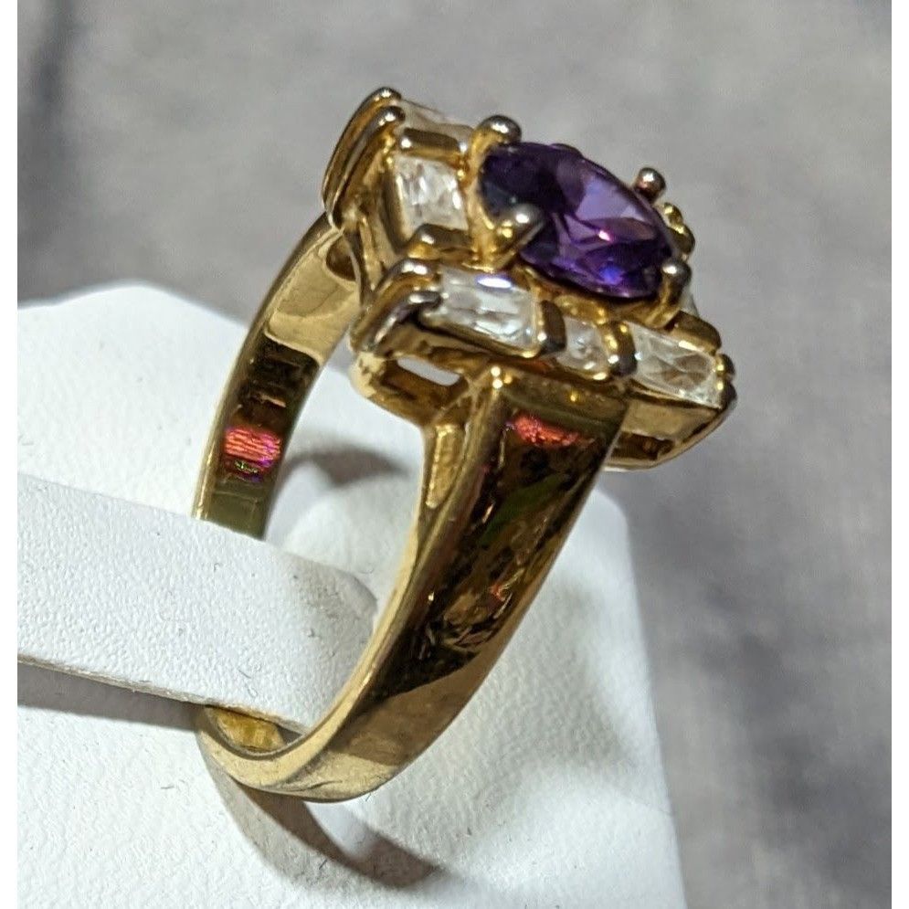 Other Vintage Glam Art Deco Style Gemmed Gold Plated Ring Size ONE SIZE - 7 Thumbnail