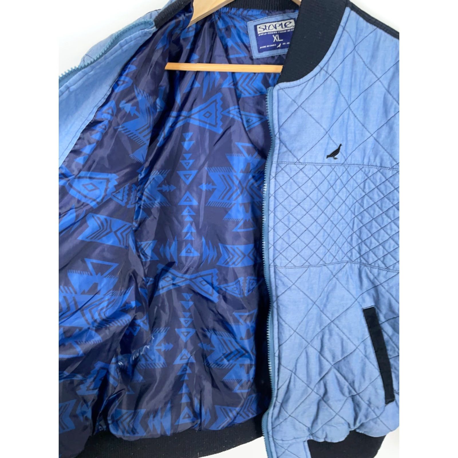 Vintage Pigeon Staple Quilted Bomber Jacket Men XL Blue Corduroy Trim Streetwear Size US XL / EU 56 / 4 - 4 Thumbnail