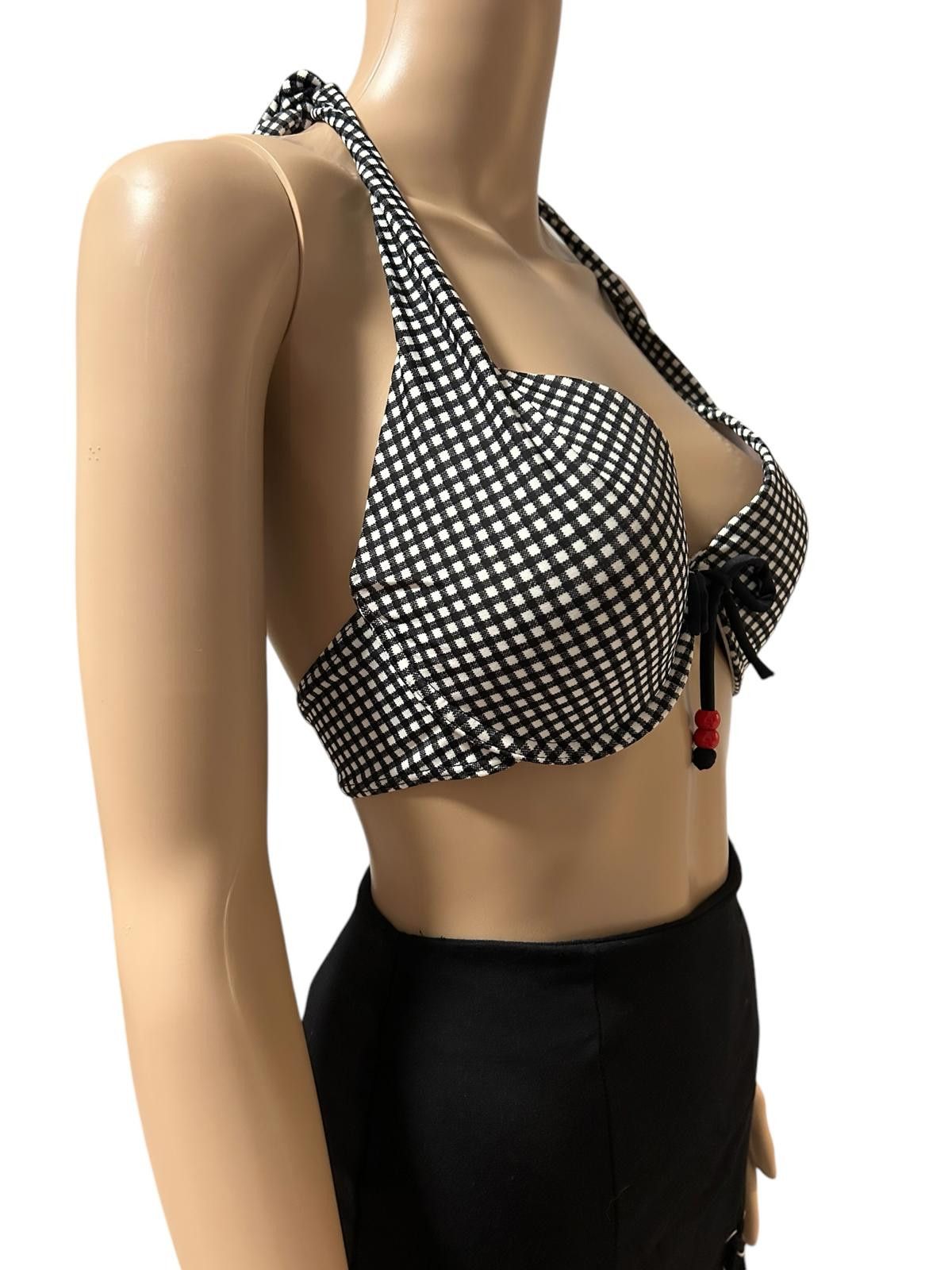 Designer Stylish Black & White Gingham Bikini Top Size ONE SIZE - 3 Thumbnail