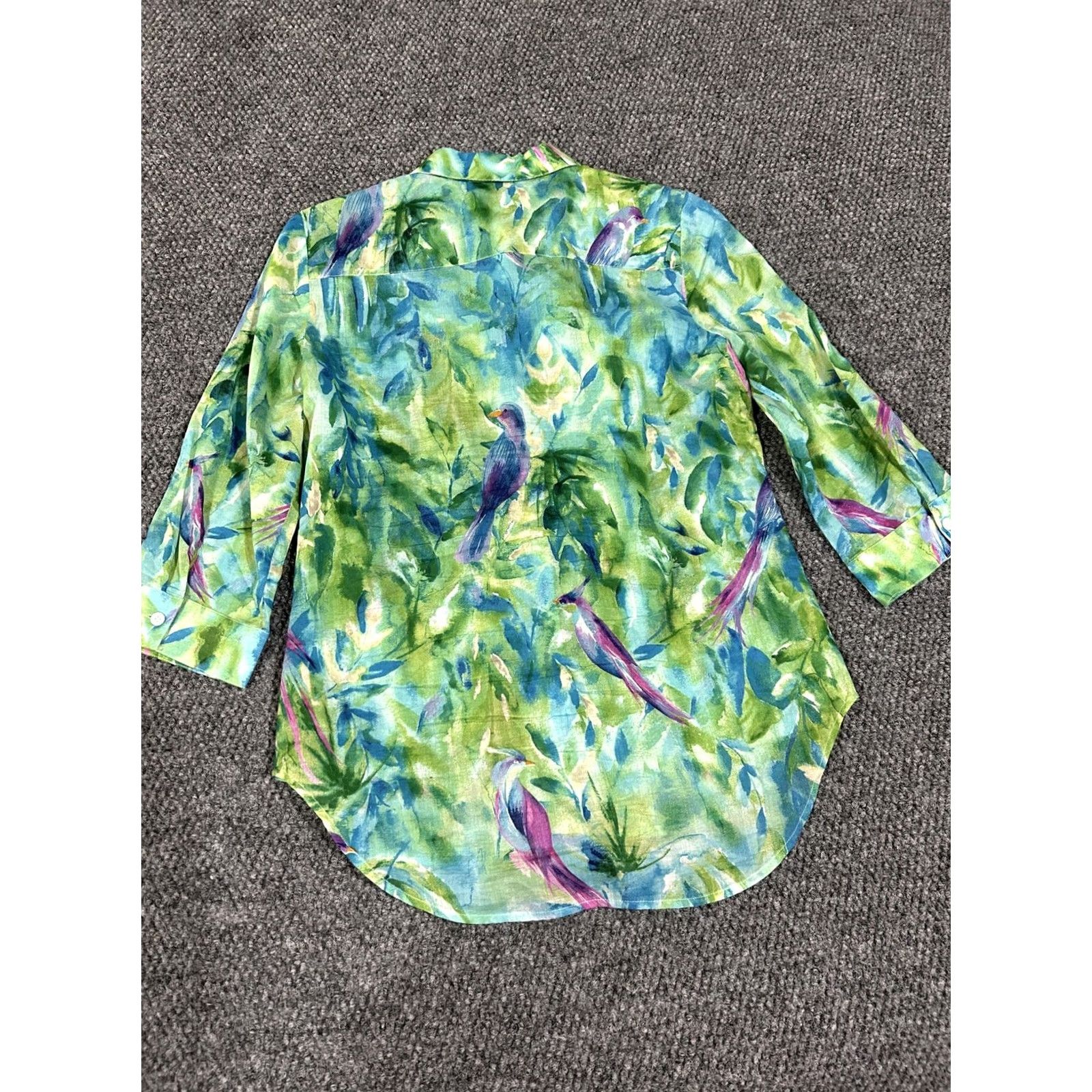 Vintage Chico's Shirt Womens 0 Green Bird Tropical Print Button Front 3/4 Sleeve Top Size XS / US 0-2 / IT 36-38 - 7 Thumbnail