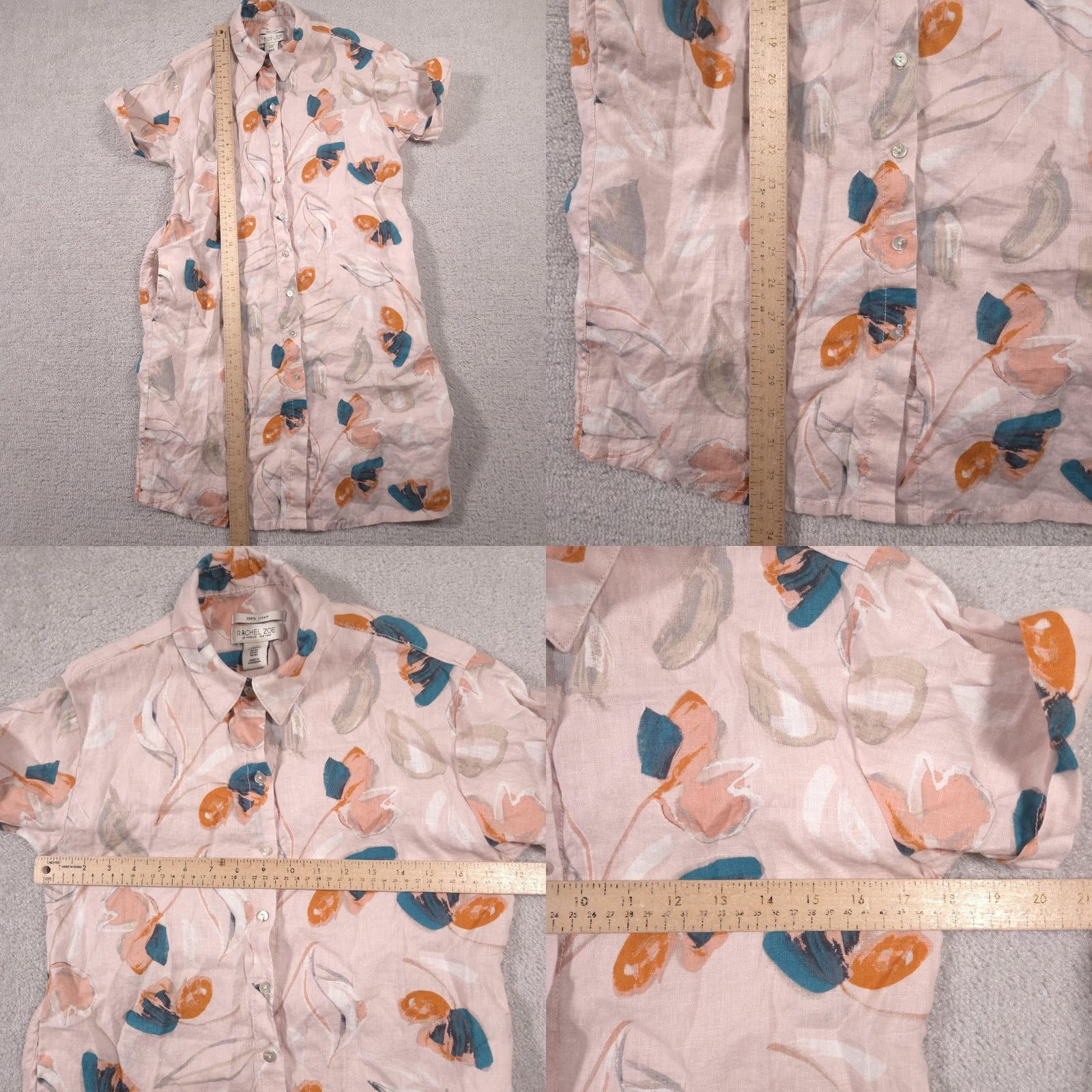 Rachel Zoe Rachel Zoe Dress Womens XS Pink Linen Button Front Floral Shirt Tunic Print Size XS / US 0-2 / IT 36-38 - 8 Thumbnail