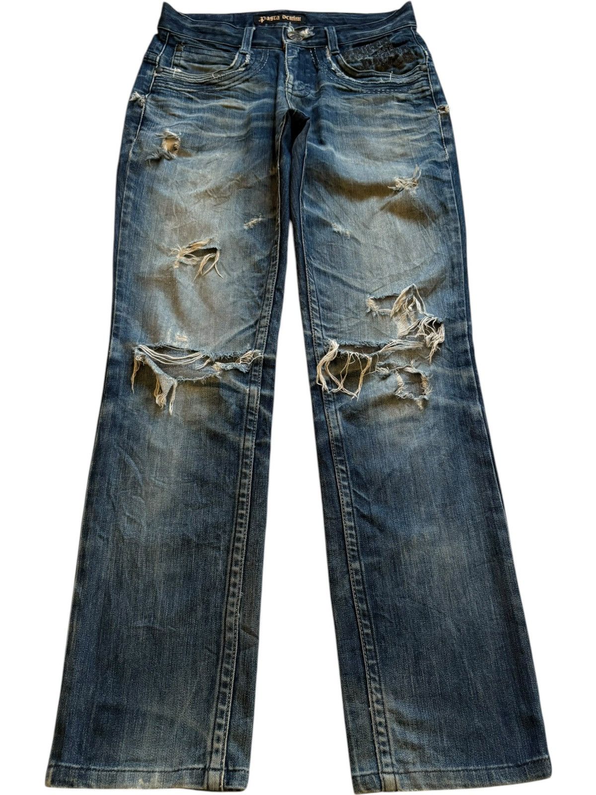 Japanese Brand × Seditionaries Vintage Japanese Brand Mud Wash Skull Embroidered Jeans Size US 31 - 1 Thumbnail
