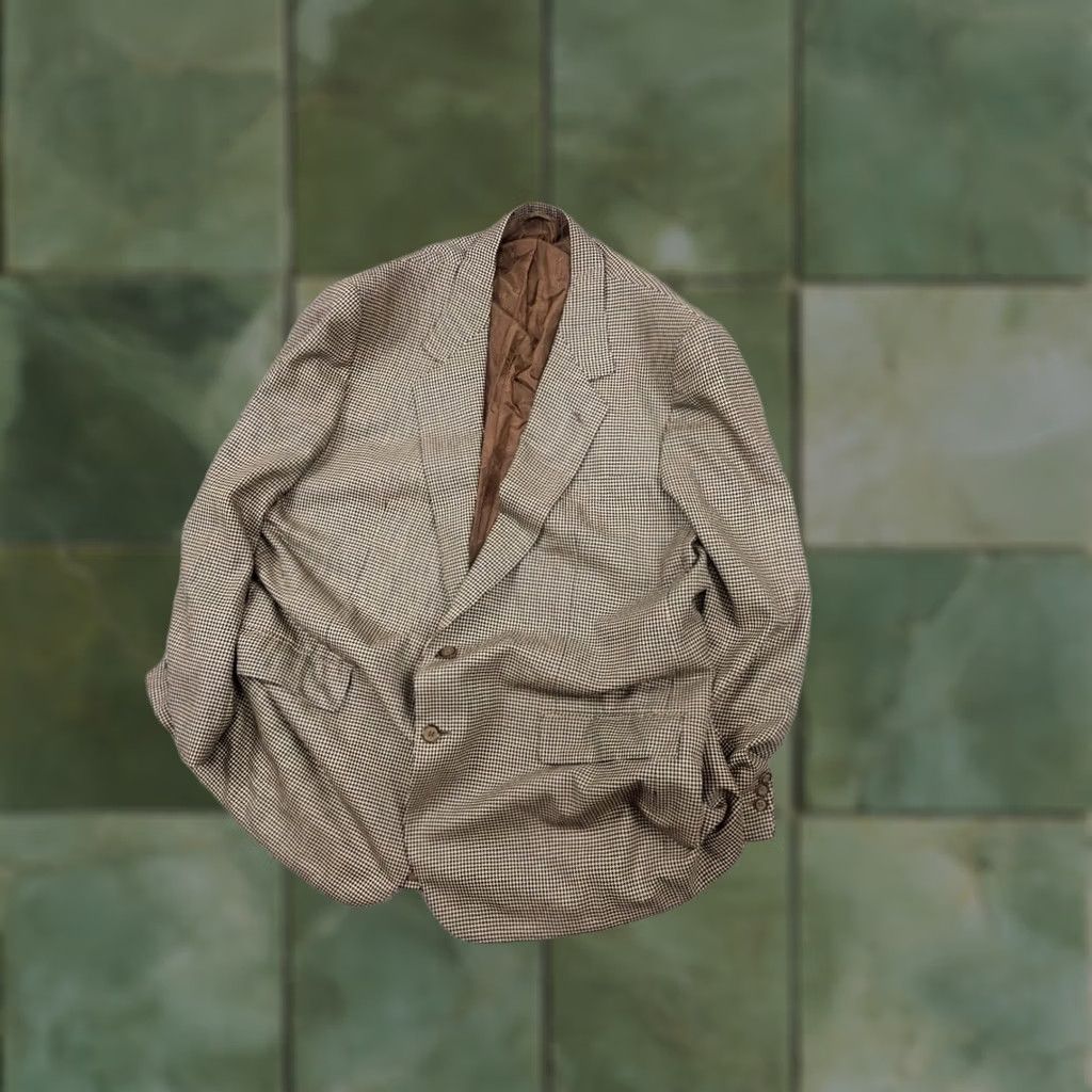 Brioni VINTAGE Brioni Blazer Jacket Wool Houndstooth pattern Beige blue Size 46R - 1 Thumbnail