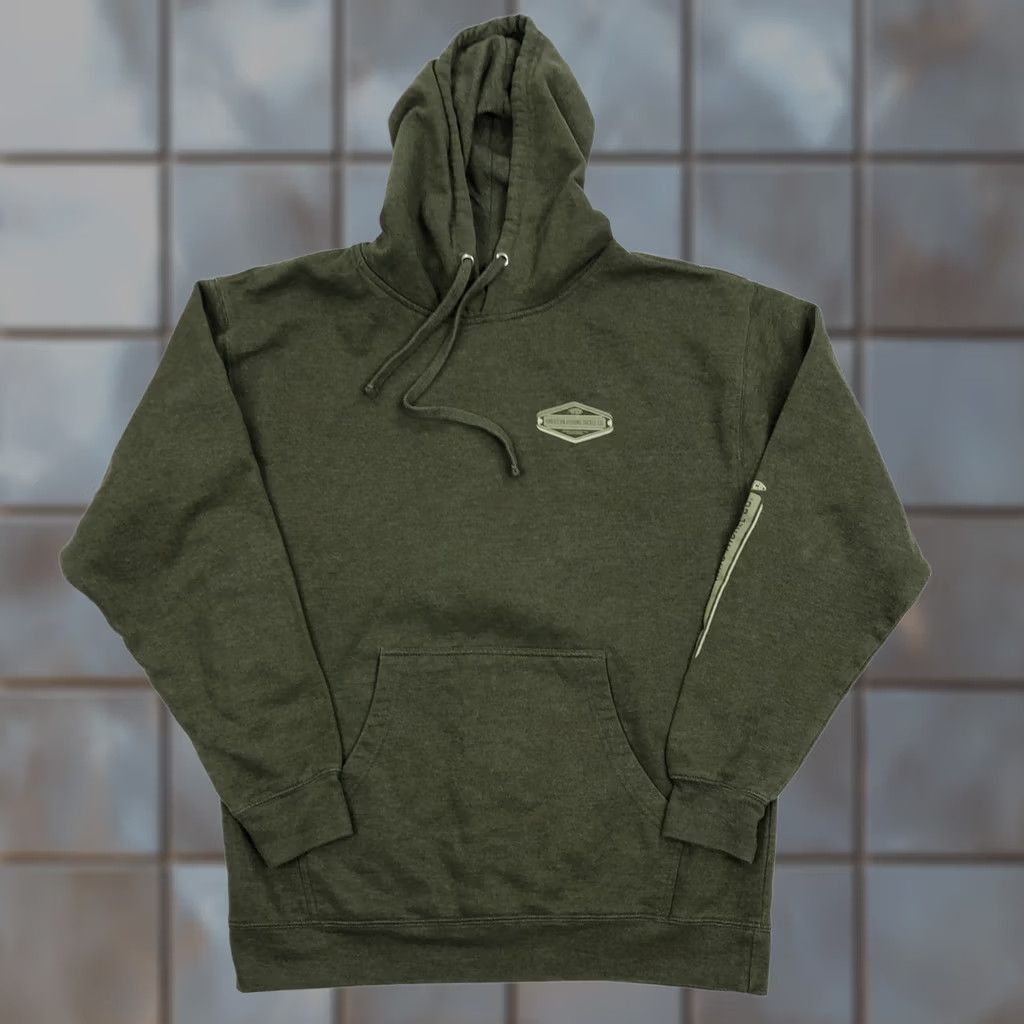 Vintage AFTCO Hoodies Pullover Women's Green Logo Graphic Print Drawstring Pockets Long Sleeve Cotton Blend Fleece L Size L / US 10 / IT 46 - 1 Thumbnail