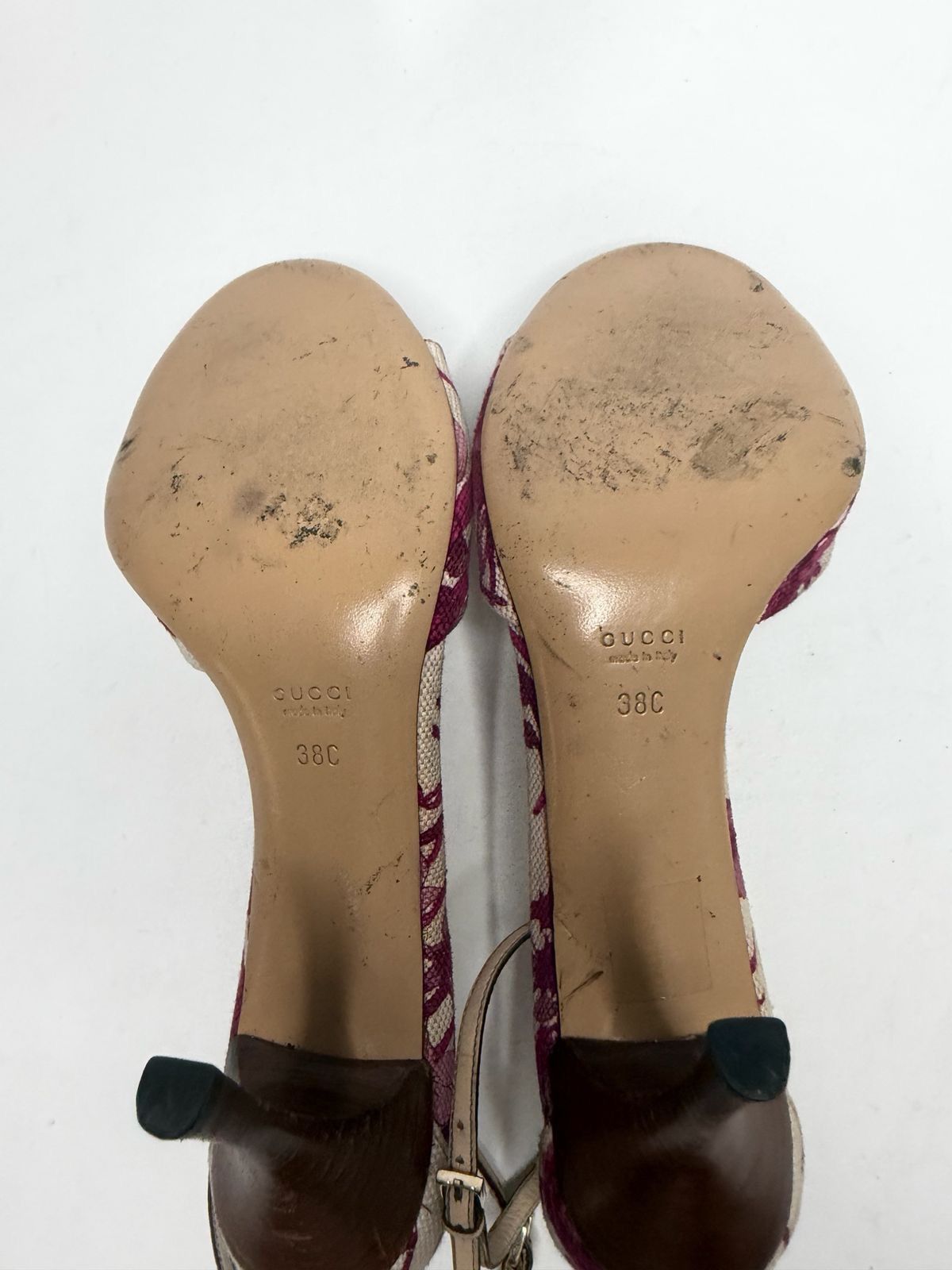 Gucci Pink Flora Canvas Bamboo Ankle Strap Sandals EU38