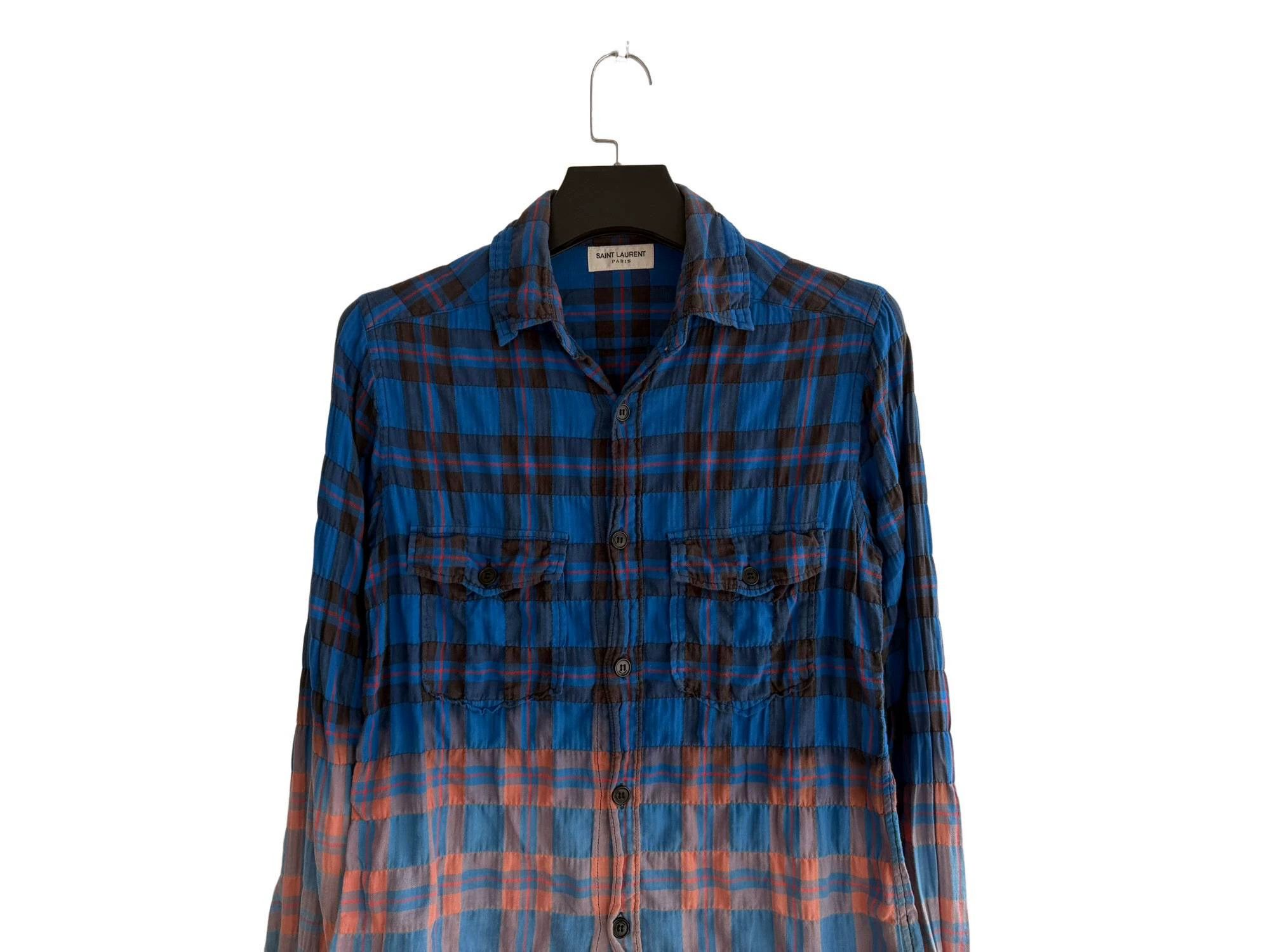 Saint Laurent Paris SLP SS16 Gradient Distressed Check Shirt S Size US S / EU 44-46 / 1 - 3 Thumbnail