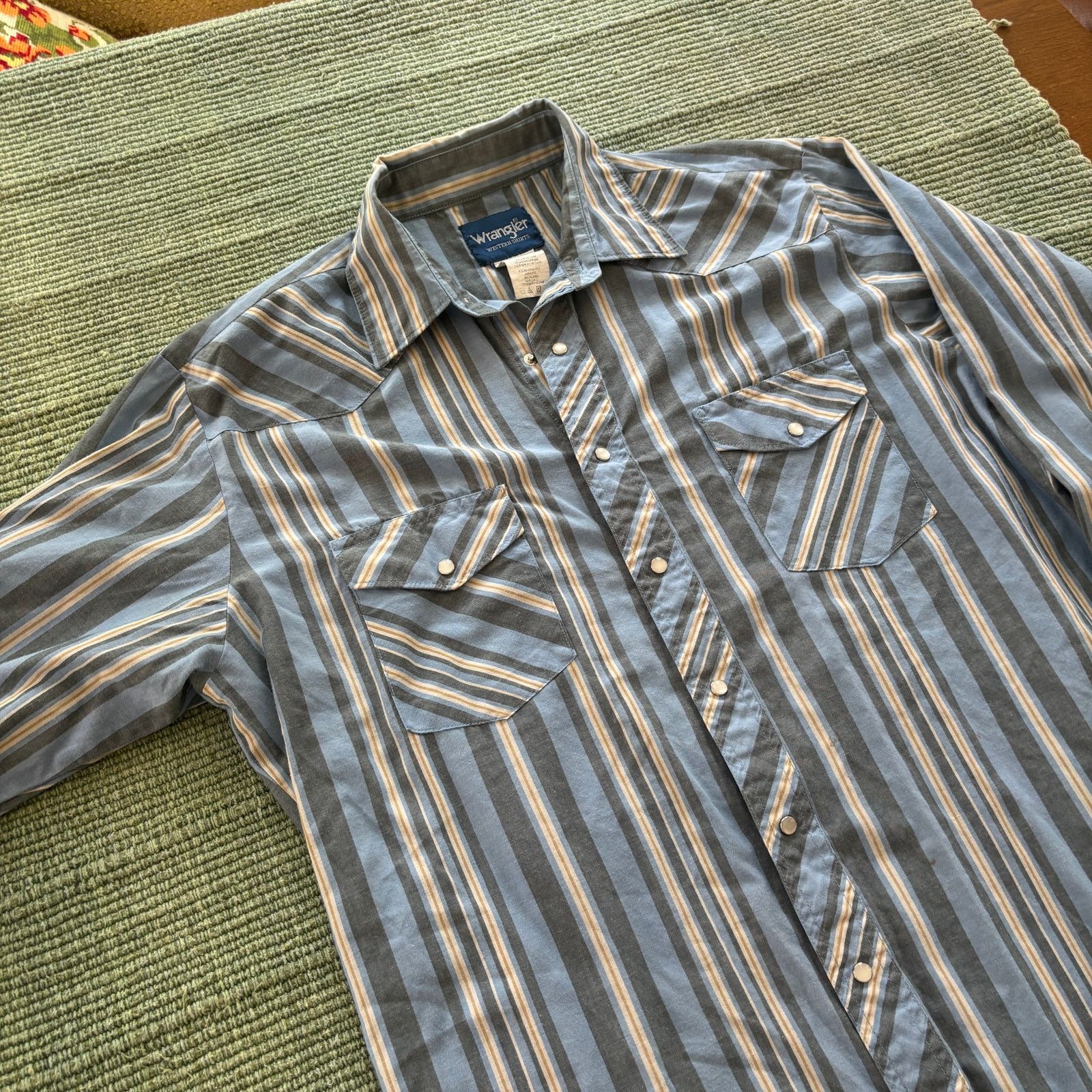 Vintage × Wrangler Vintage Wrangler Blue Striped Cotton Western Shirt Pearl Size US L / EU 52-54 / 3 - 4 Thumbnail