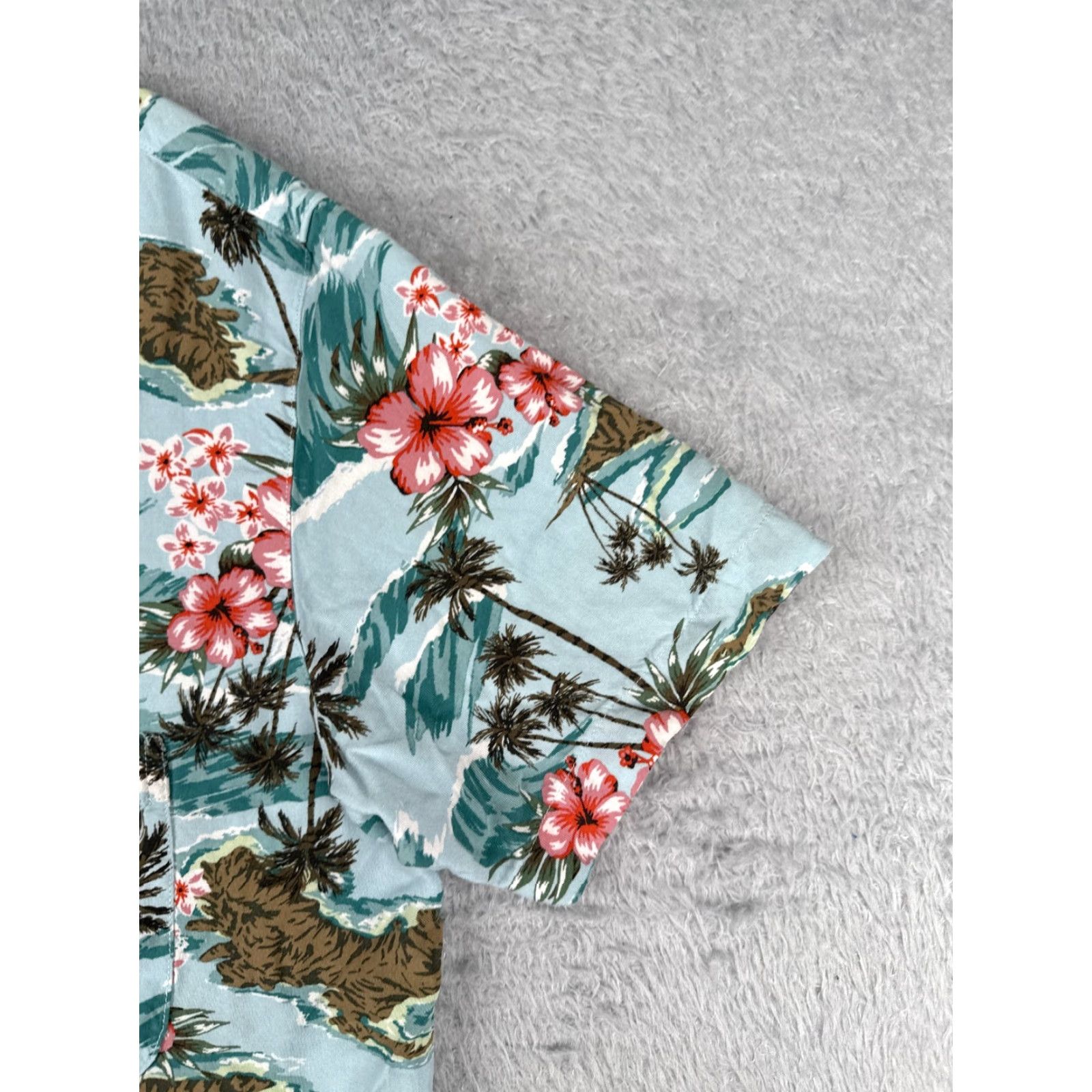 George George Men's Shirt Medium Blue Pink Floral Hibiscus Button-Up 100% Rayon Hawaiian Size US M / EU 48-50 / 2 - 2 Thumbnail
