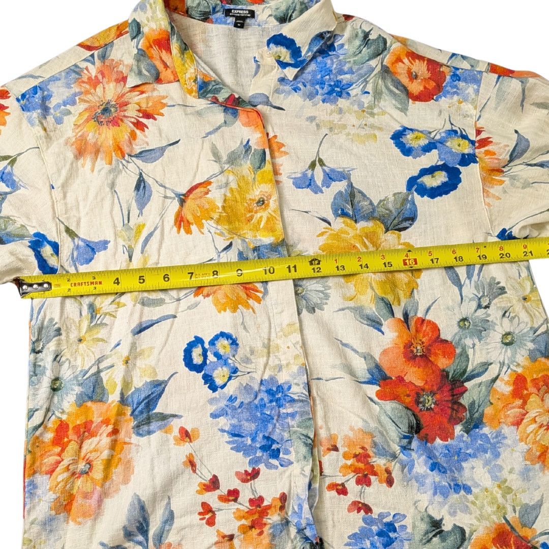 Express Express Watercolor Linen Button-Down | Women's M Size M / US 6-8 / IT 42-44 - 5 Thumbnail