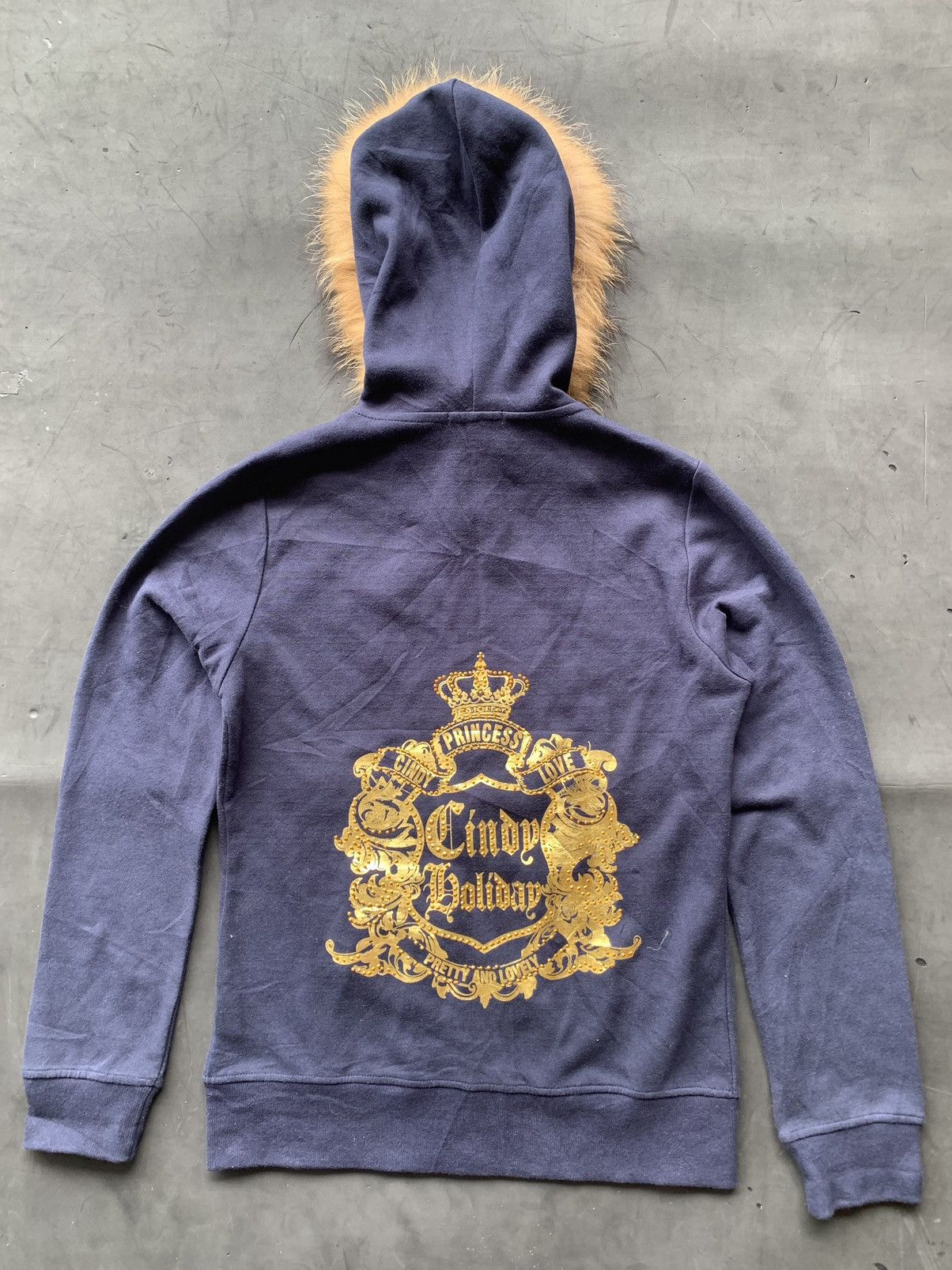 image of If Six Was Nine x Le Grande Bleu L G B Bindingoffercindy Fur Hoodie Studded Goa Kmrii Styled in Nav