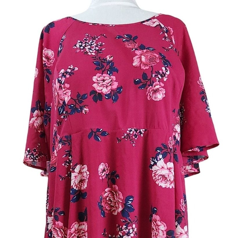 Torrid Torrid Plus Size 26 Red Floral Skater Dress Lace-Up Back Size 4XL / US 24-26 - 2 Thumbnail