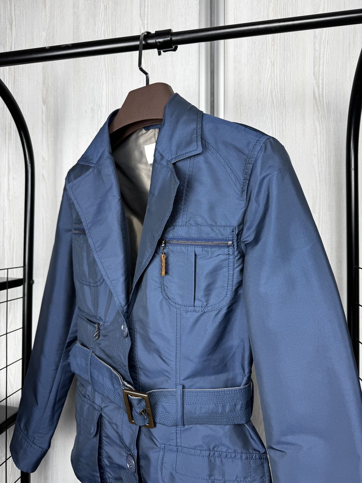 Bogner Sonia Bogner Shimmer Blue belted jacket coat chinese sz 10 Size L / US 10 / IT 46 - 4 Thumbnail