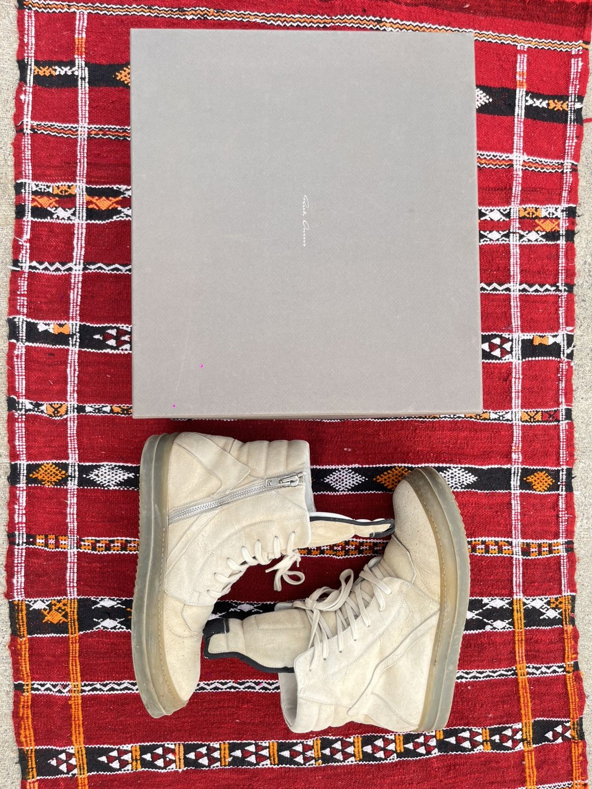 Rick Owens Geobasket Gum Sole Suède Beige Leather Shoes, Men's (Size 9.5)