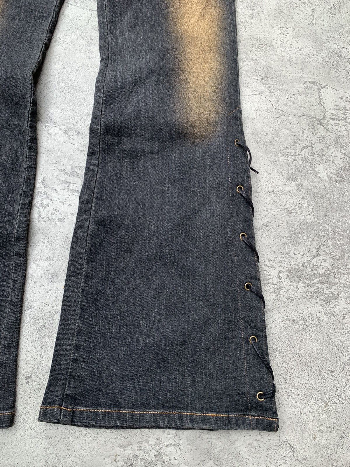 Japanese Brand JOVER AUX ECHECS gold wax lace-up flare jeans Size US 30 / EU 46 - 2 Thumbnail