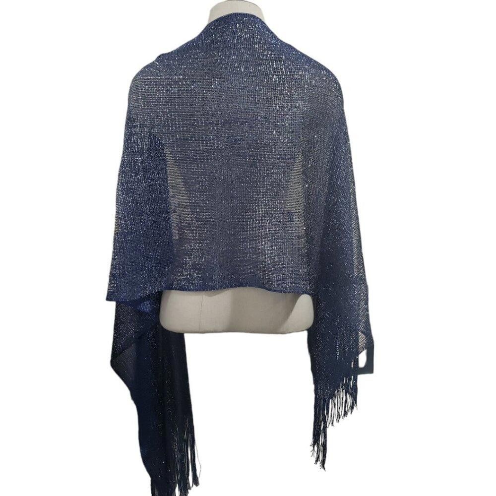 Designer CT1761 Navy Sparkle Fringed Scarf Size ONE SIZE - 4 Thumbnail