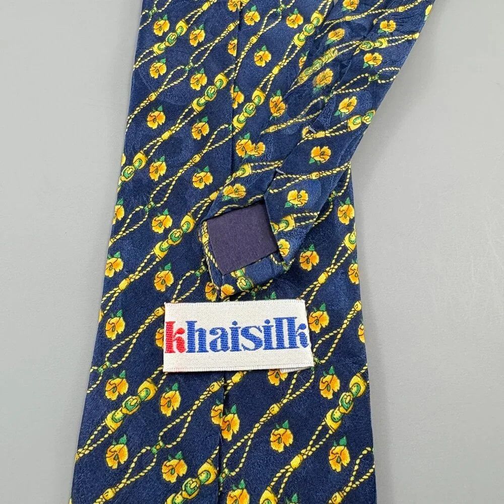 Other Khaisilk Navy Blue / Yellow Flowers Men's Tie 4" x 59" Size ONE SIZE - 3 Thumbnail