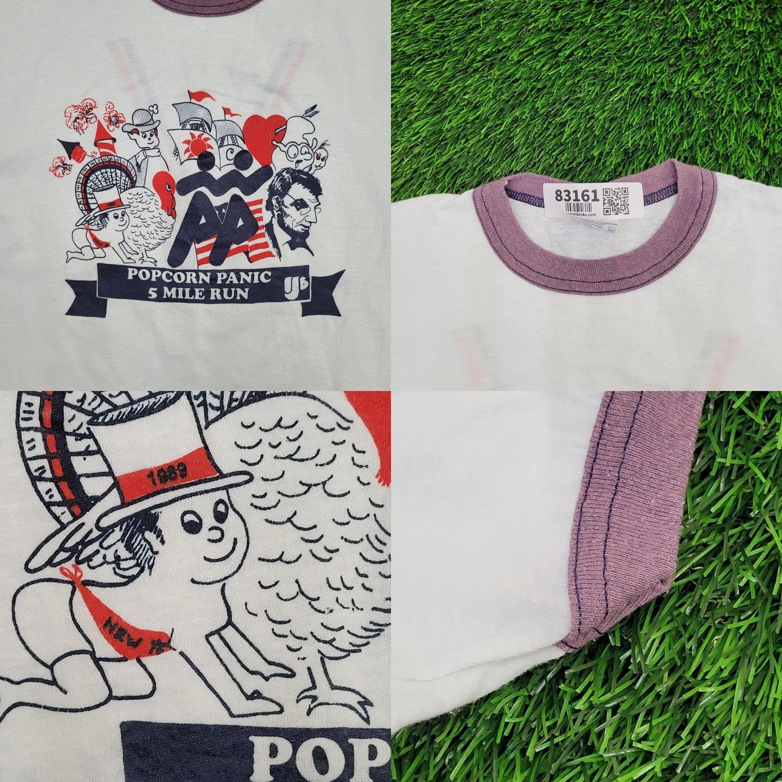 TEE JAYS VINTAGE Marathon Shirt Women XL 21x24 Popcorn Panic race Shirt Woman XL White Ringer 1989 80s USA Running Casual Graphic Print 90s Decade Size XL / US 12-14 / IT 48-50 - 8 Thumbnail