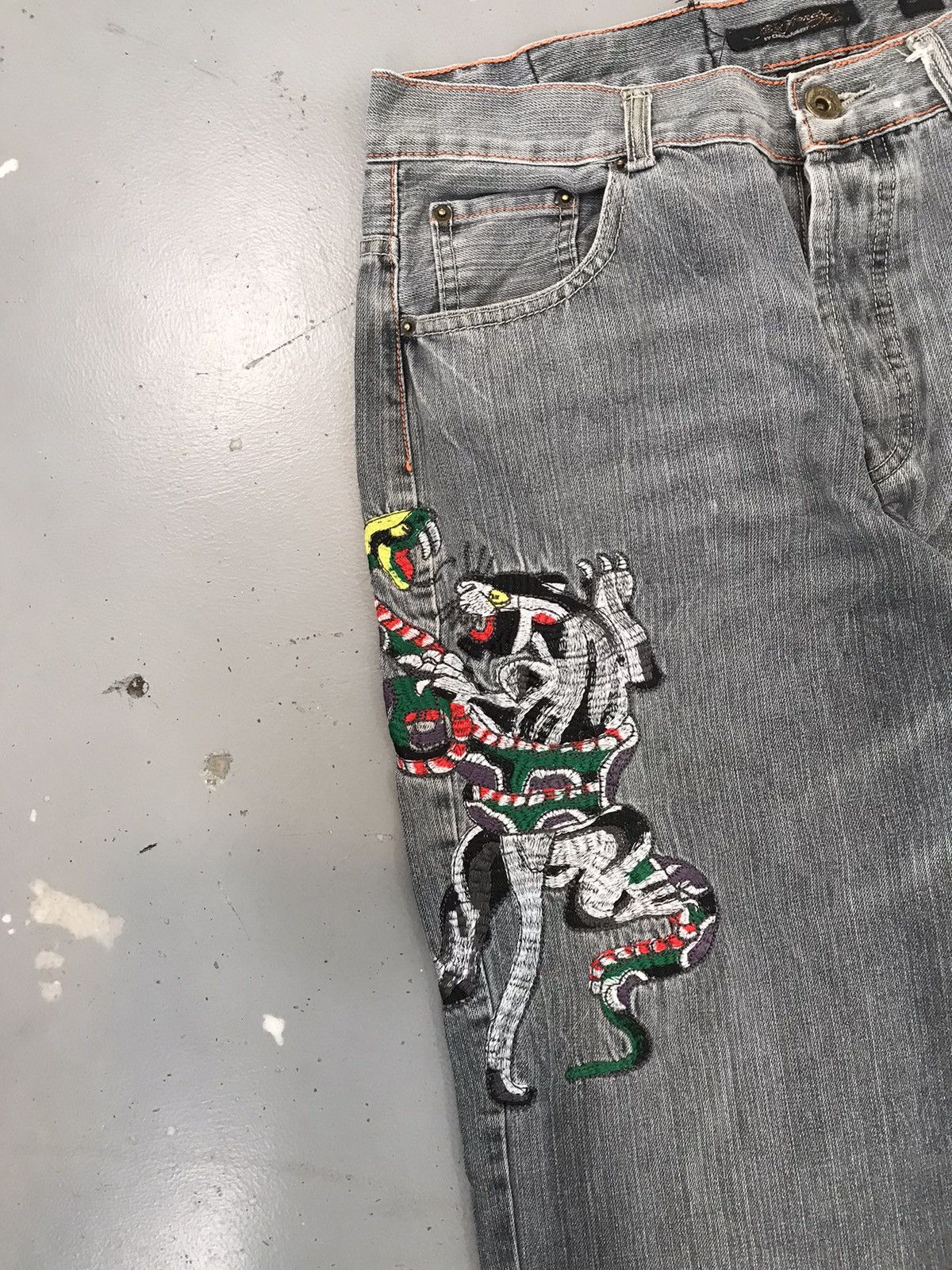 Ed Hardy × Vintage Vintage Edhardy crazy panther snake embroidered denim Size US 34 / EU 50 - 6 Thumbnail