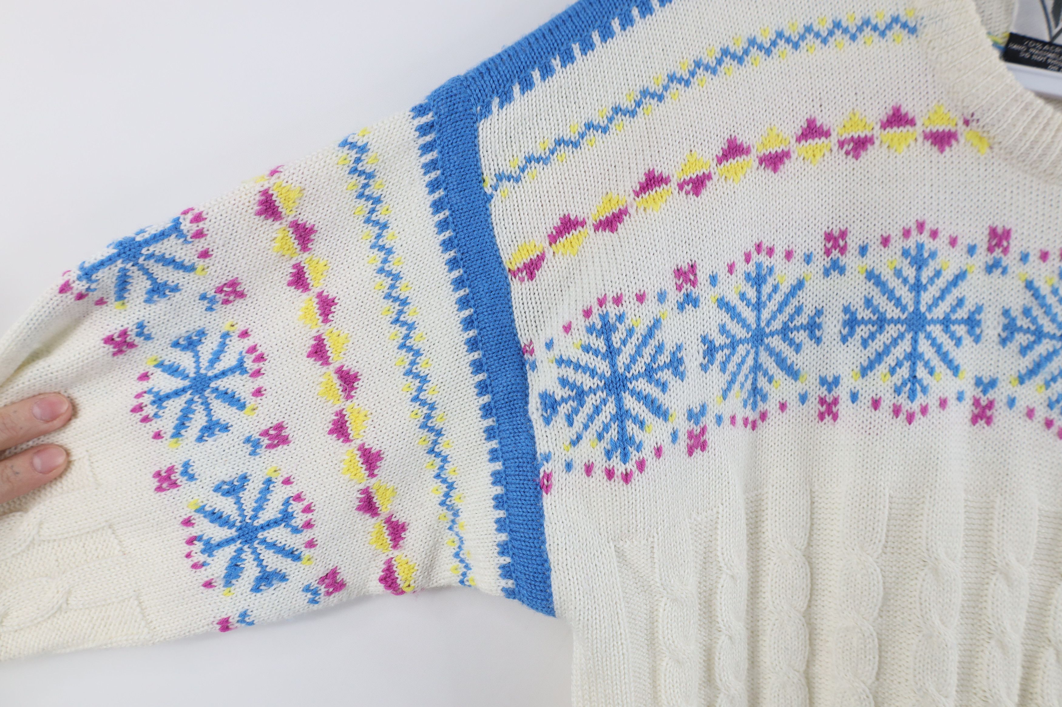 Vintage Vintage 70s 80s Fair Isle Snow Flake Cable Knit Sweater Size M / US 6-8 / IT 42-44 - 4 Thumbnail