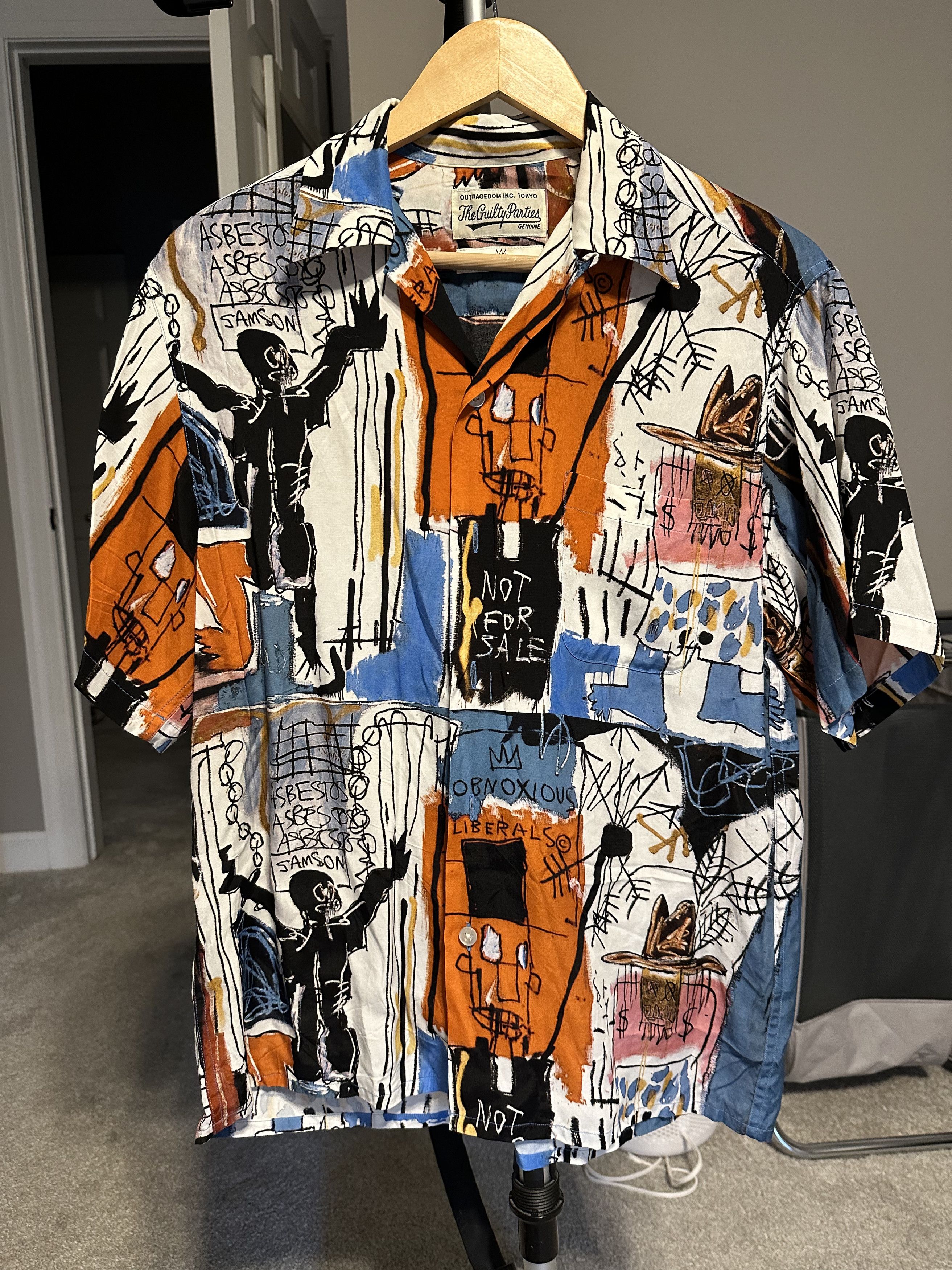 image of Wacko Maria Basquiat Graffiti Hawaiian Short-Sleeved Shirt, Men's (Size Small)