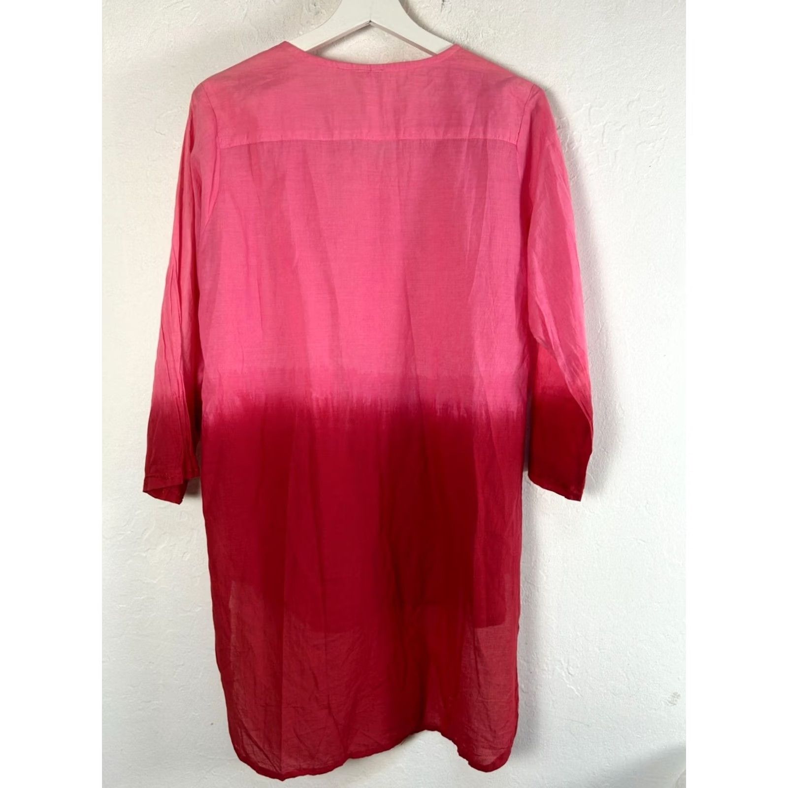 ESPIRIT Paths The Spirit Women Pink Ombre 3/4 Sleeve Embroidered Tunic Top M/L Cotton Size M / US 6-8 / IT 42-44 - 3 Thumbnail
