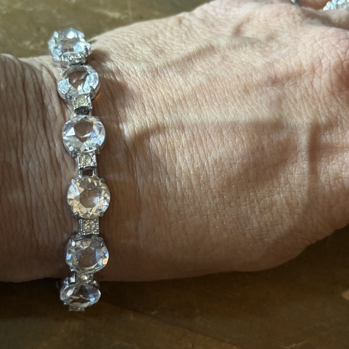 Vintage Vintage silver tone large crystal tennis bracelet Size ONE SIZE - 5 Thumbnail