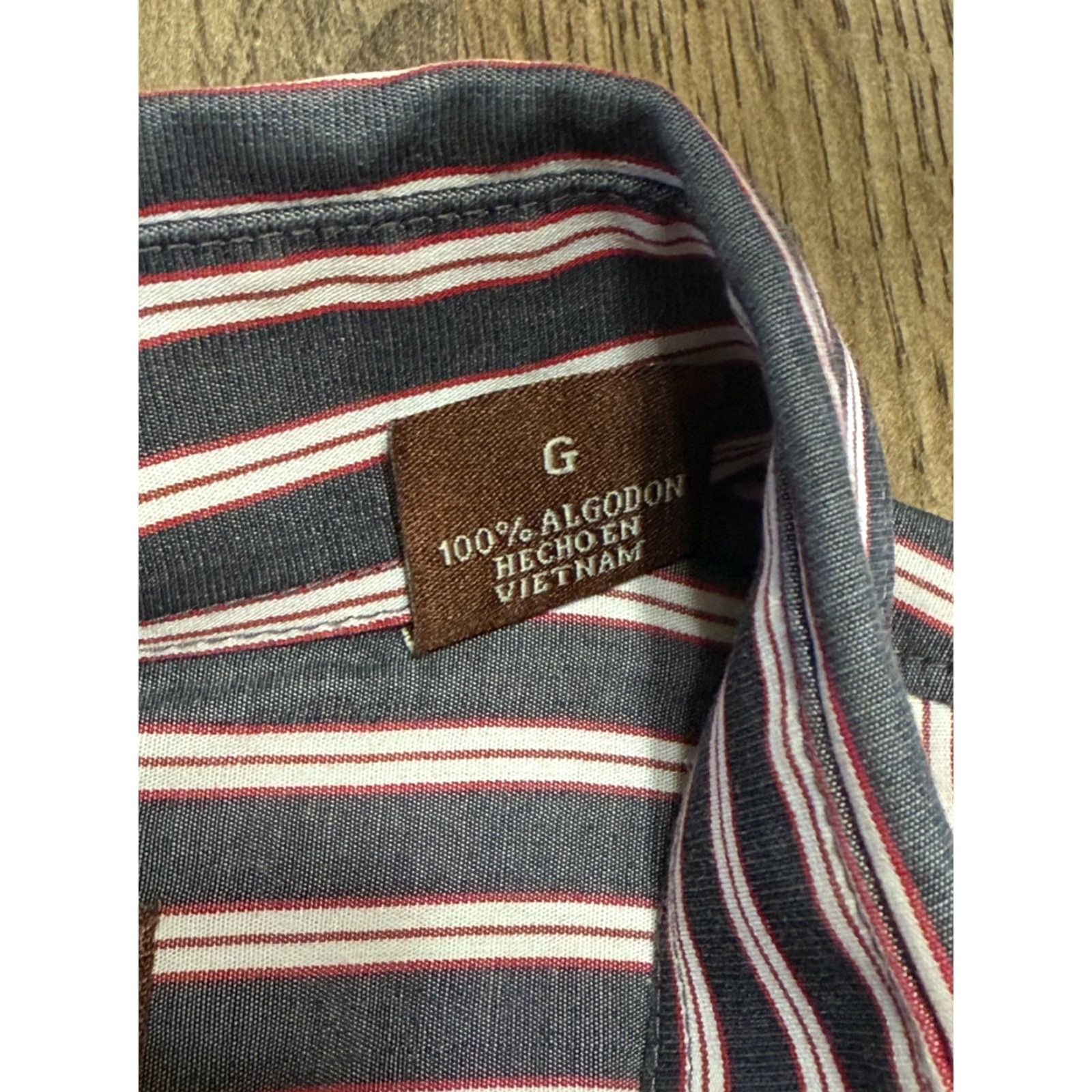 Perry Ellis Perry Ellis Shirt Men's Large Grey White Red Stripe Button Up Shirt City Fit Size US L / EU 52-54 / 3 - 6 Thumbnail