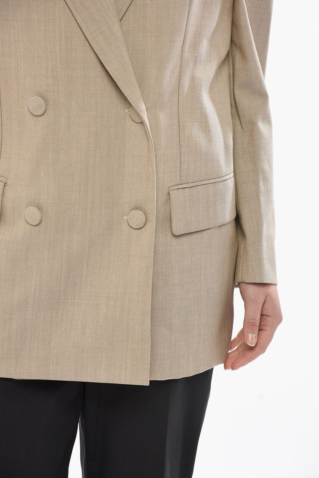 Givenchy og1mm0326 Oversized Double-Breasted Wool Blazer in Beige Size S / US 4 / IT 40 - 3 Thumbnail