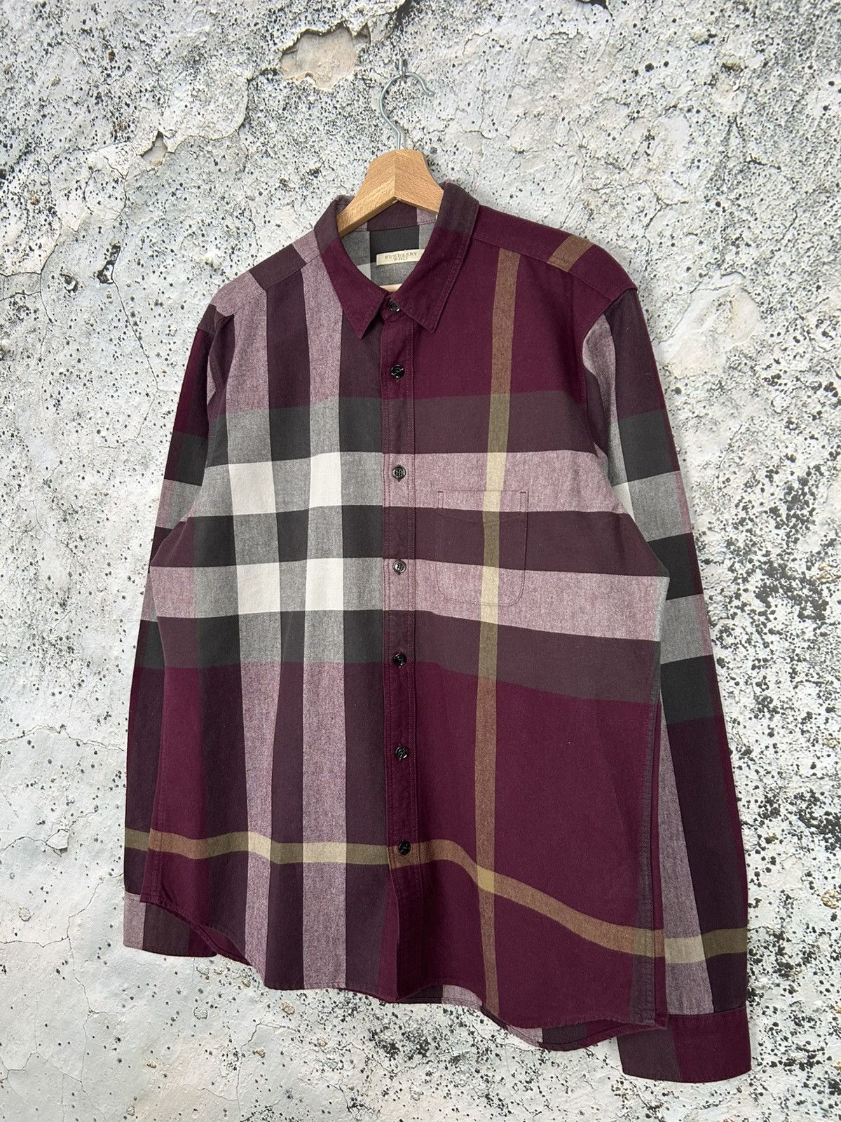 Burberry Vintage Burberry Brit Burgundy Checkered Designer Shirt Size US XL / EU 56 / 4 - 2 Thumbnail