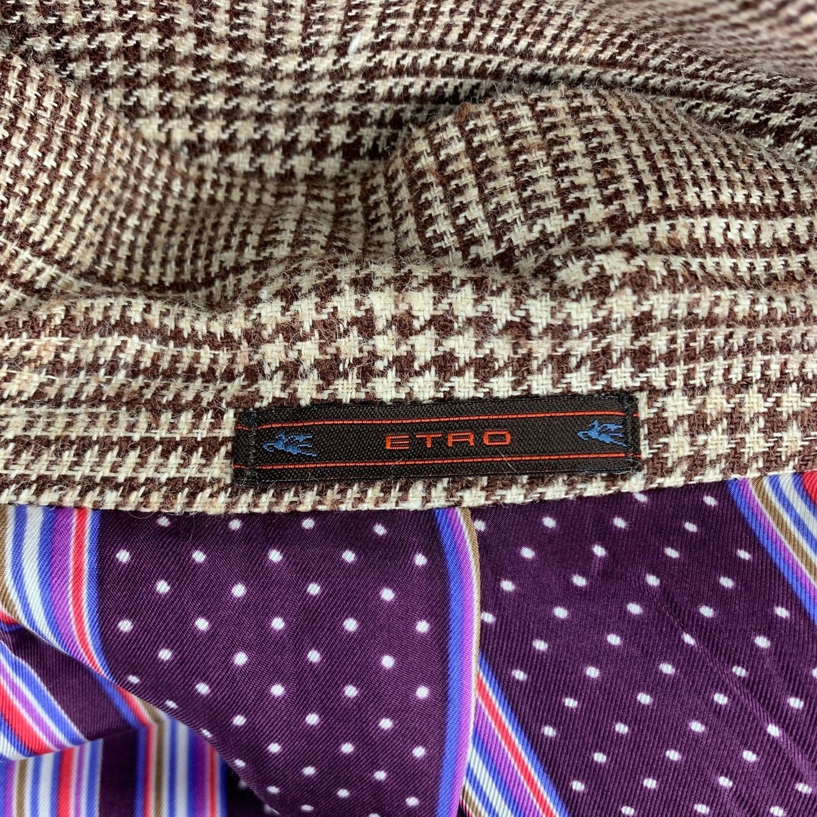 Etro Brown & Beige Plaid Silk / Linen Notch Lapel Sport Coat Size 40R - 8 Thumbnail