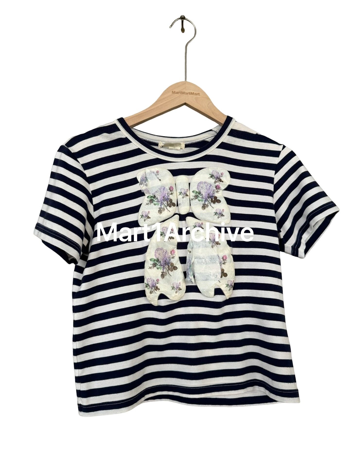 Comme des Garcons Comme des Garcons Floral Bow Striped T-Shirt Size L Size L / US 10 / IT 46 - 1 Thumbnail