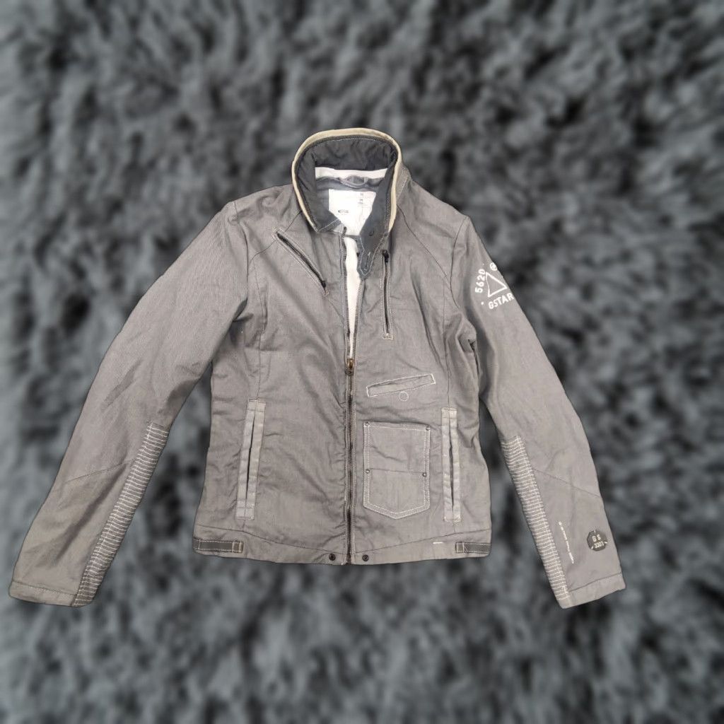G-Star VINTAGE G Star Raw Gunner Logo Zip Pocket Waxed Gray Cotton Biker Jacket M Women Gray Waxed Logo Pockets 90s Style Mens Ladies Size M / US 6-8 / IT 42-44 - 1 Thumbnail